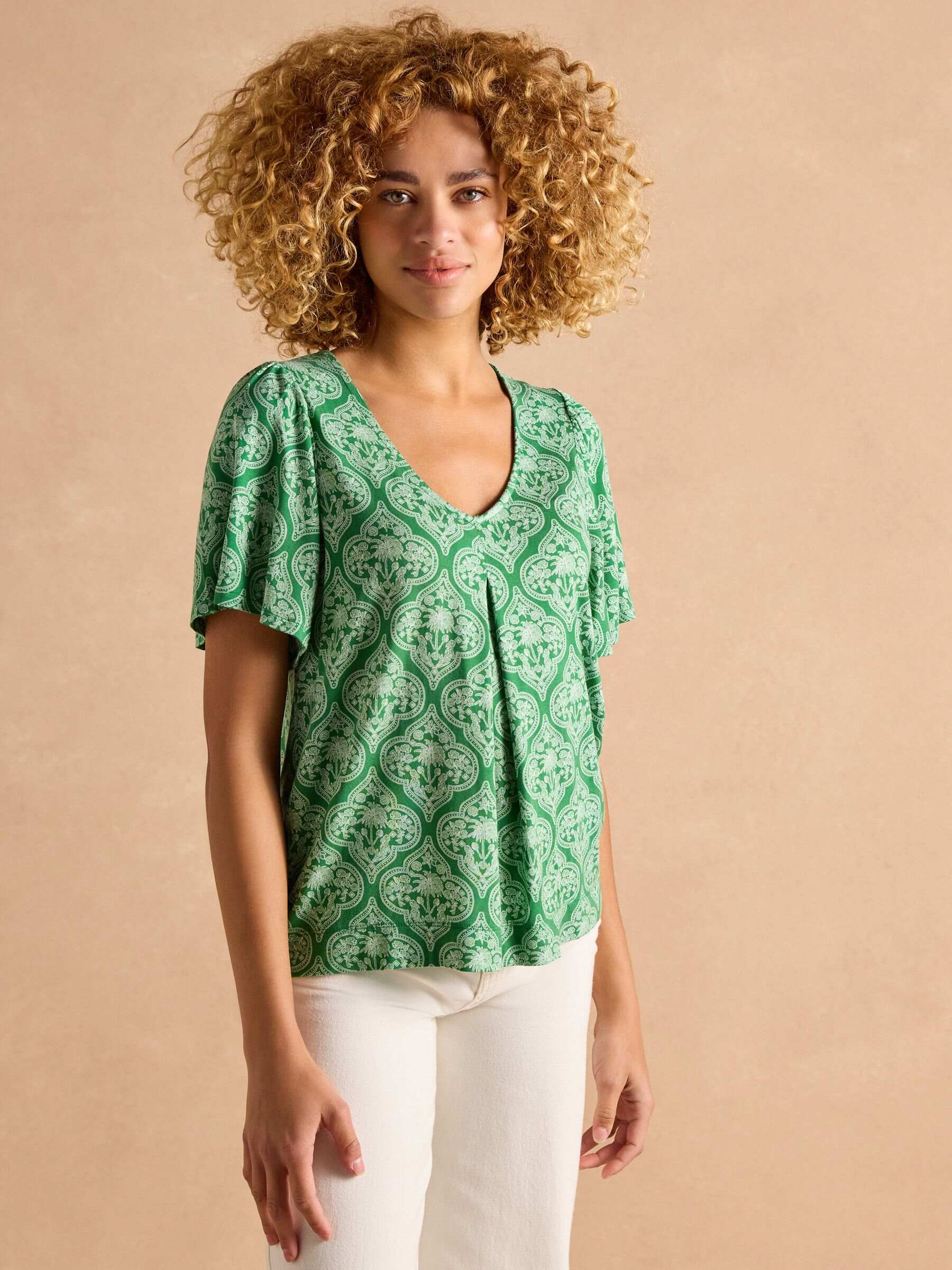 Nia Green Pleat Front Jersey Top