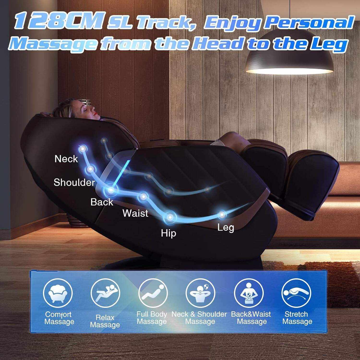 HealthRelife Massage Chair Zero Gravity, Full Body Recliner with Heat Air Pressure SL Track 24 Airbags, Shiatsu Foot Roller Massage Thai-Stretch Bluetooth Speaker, Black&Grey