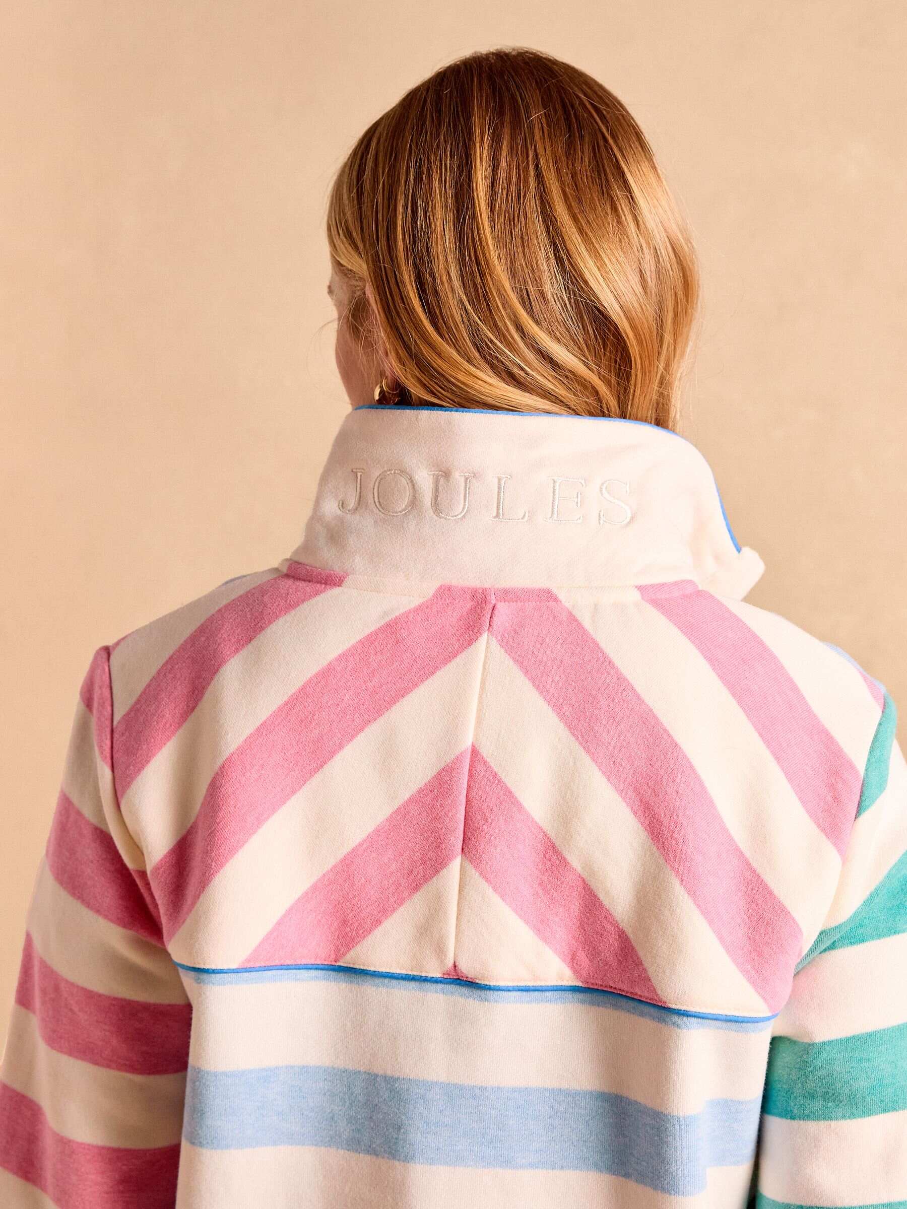 Burnham White & Blue Stripe Cotton Funnel Neck Quarter Zip Sweatshirt