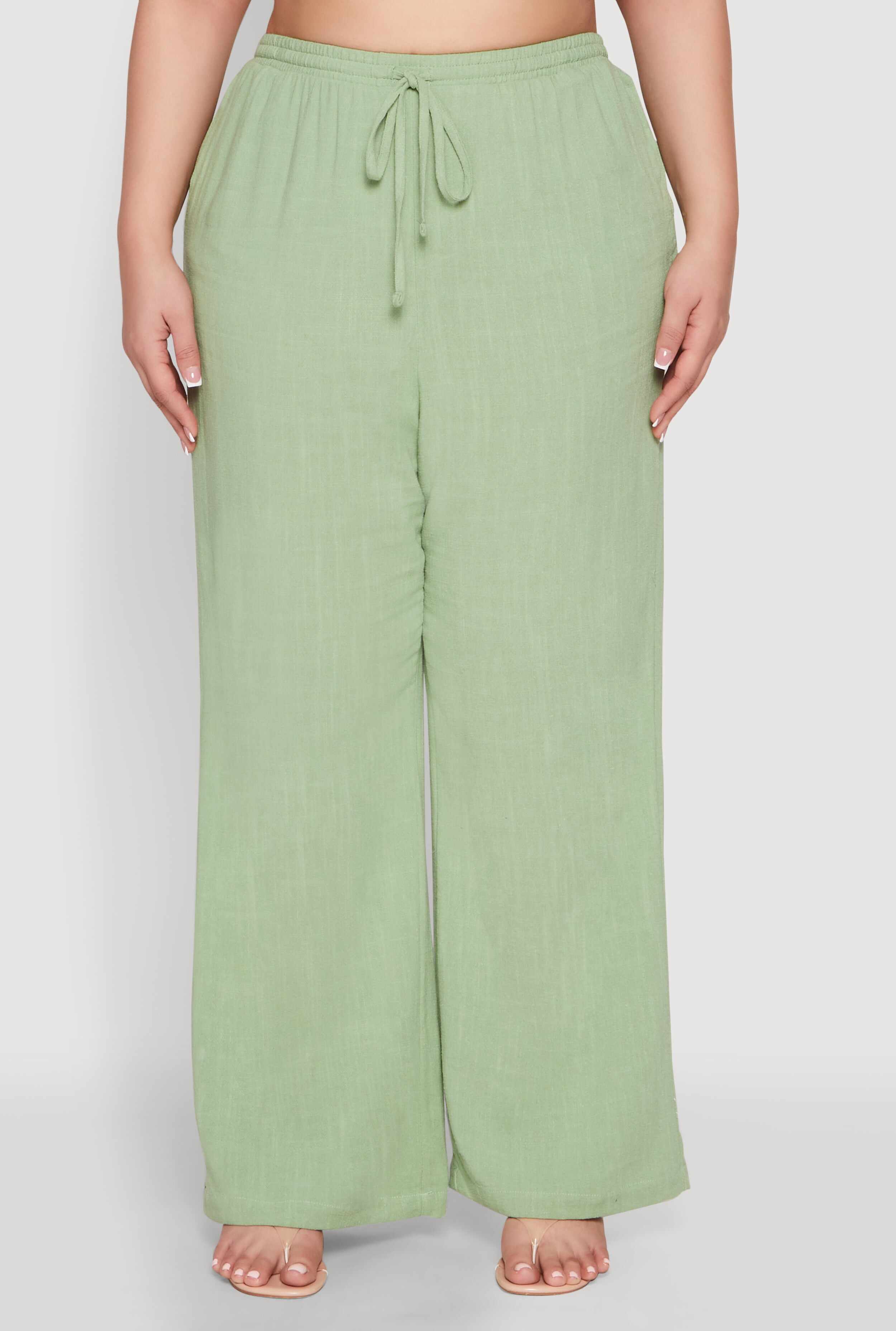 Plus Size Linen High Waisted Pants