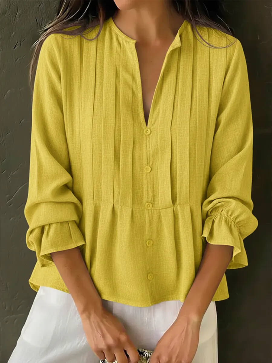 🔥Summer Arrivals🌟Women's Solid Color Cotton And Linen Pleated Top