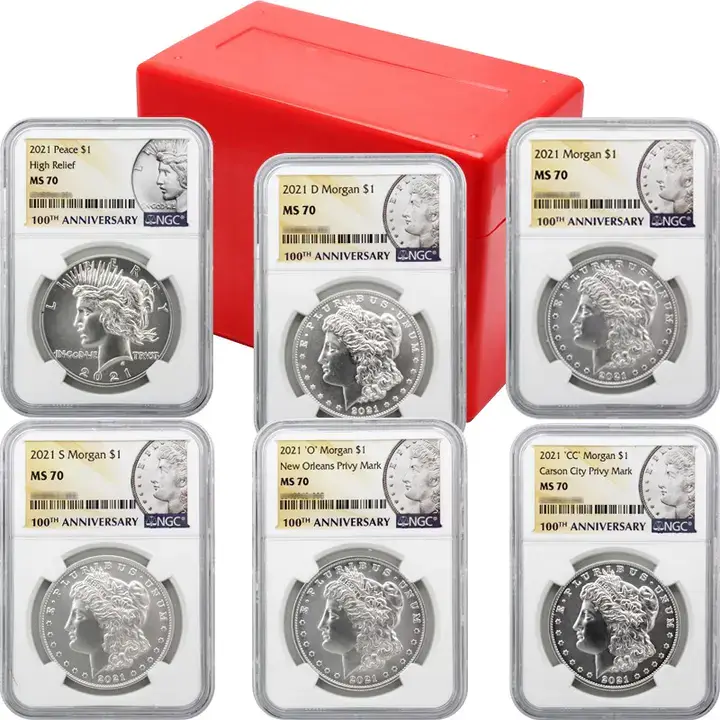 2021 Morgan & Peace Silver Dollar 6 Coin Set NGC MS70 Centennial Label (Buy individually or as a set)