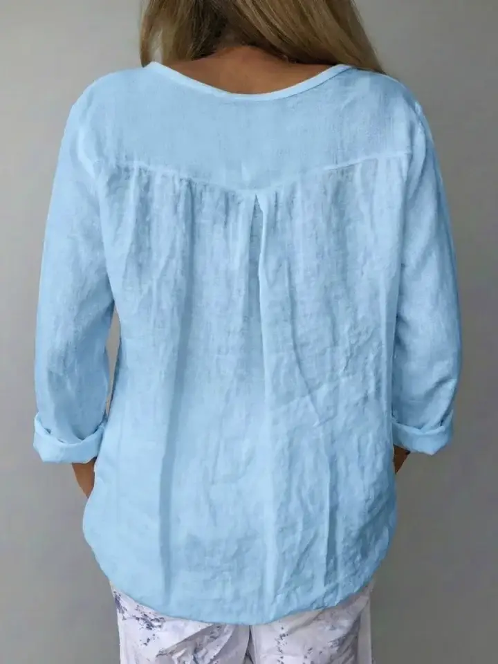 🔥Summer Arrivals🌟Women's V-neck Long-sleeved Cotton And Linen Top