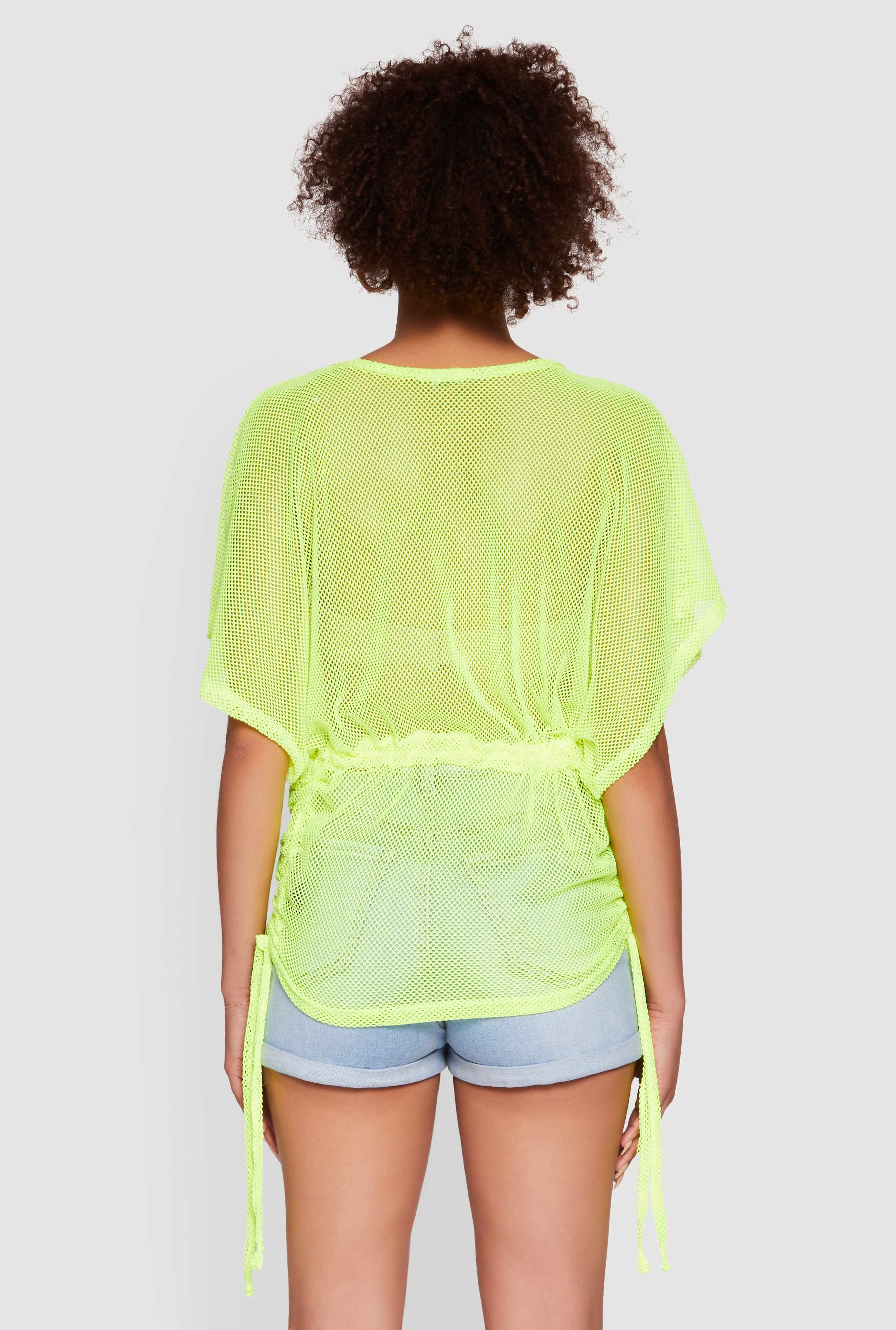 Trendy Fishnet Tunic Top with Drawstring Waist