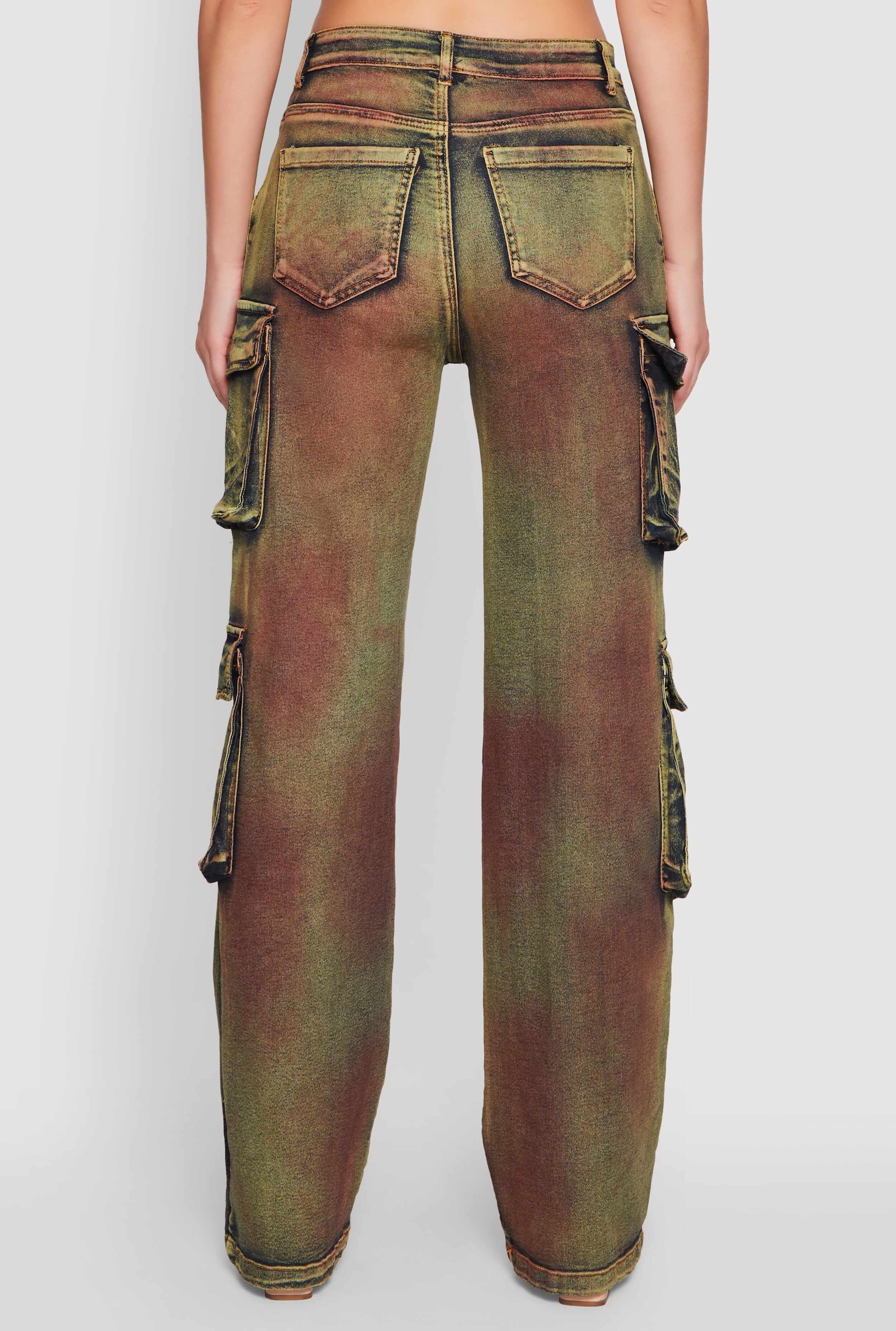 Acid Wash Wide Leg Cargo Jeans
