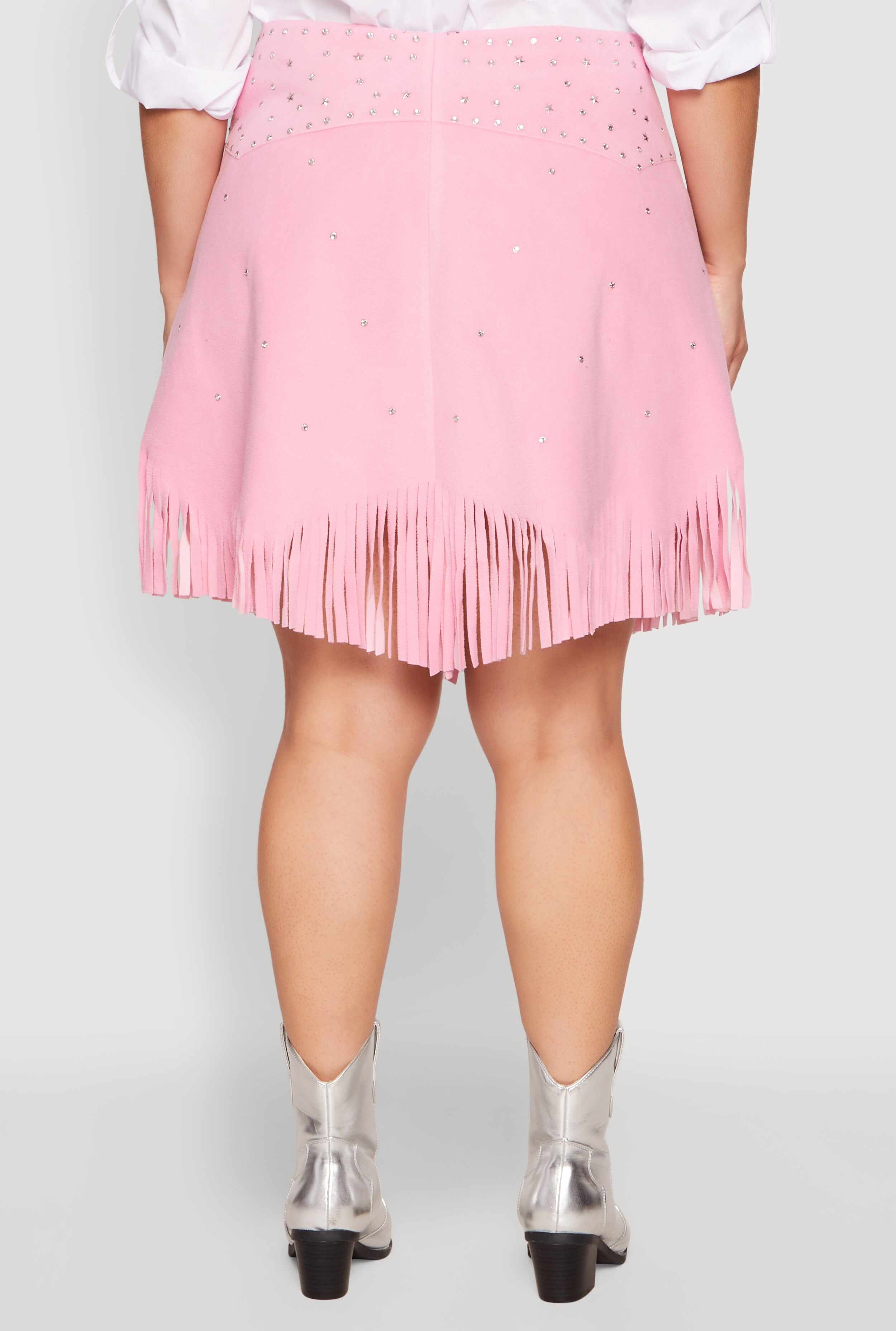 Plus Size Fringe Buckle Front Skirt