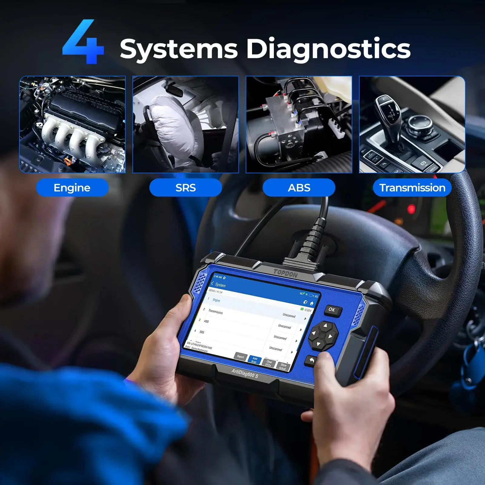 AD600S Car Vehicle OBD2 Scanner, Diagnostic Tool, ABS SRS Transmission Engine Code Reader, 9 Reset Services Scan Tool, Oil/Brake/BMS/SAS/DPF/TPMS/ETS Reset, Injector Coding, Lifetime Free Update