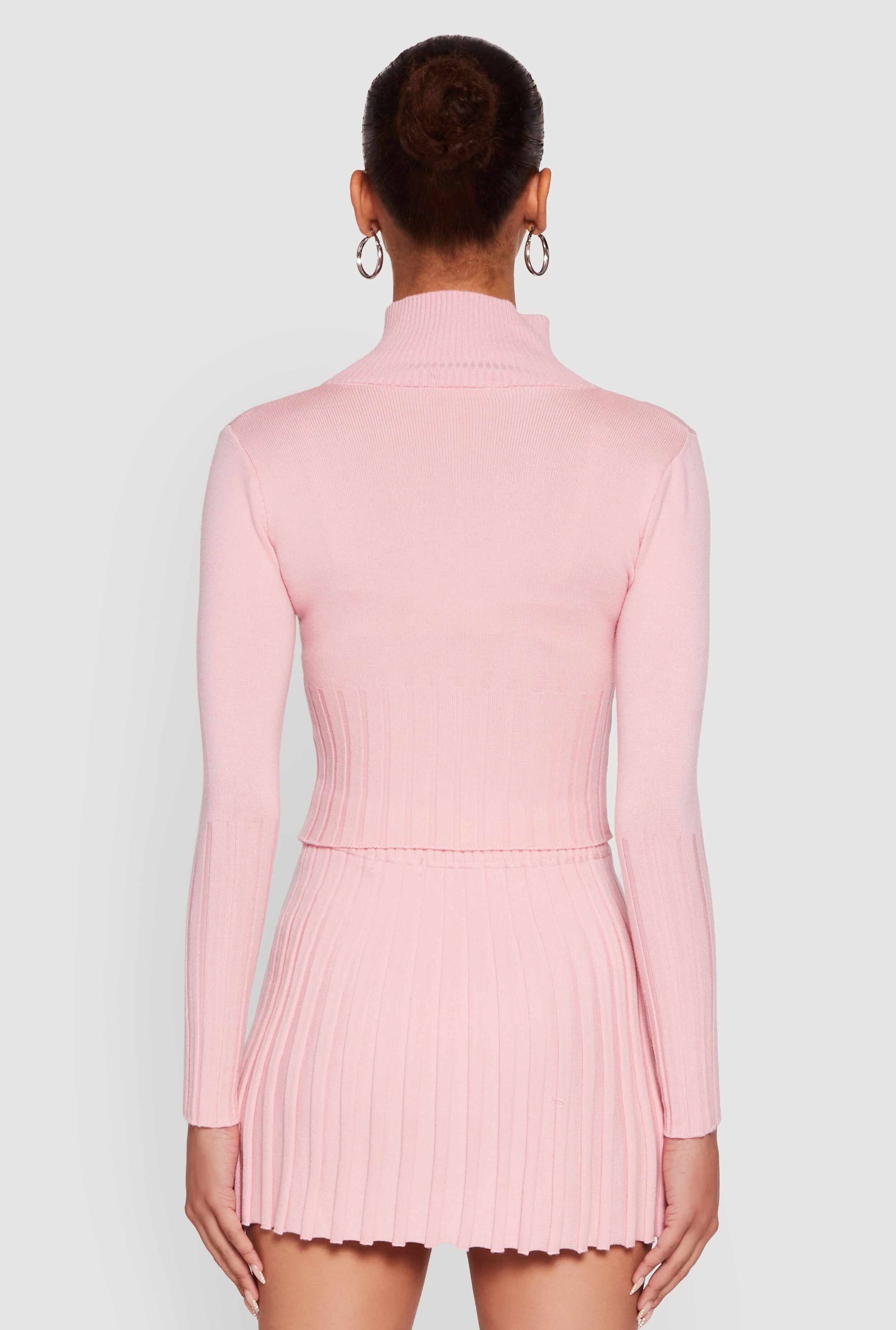 Classic Fit Zip Front Mock Neck Cropped Sweater