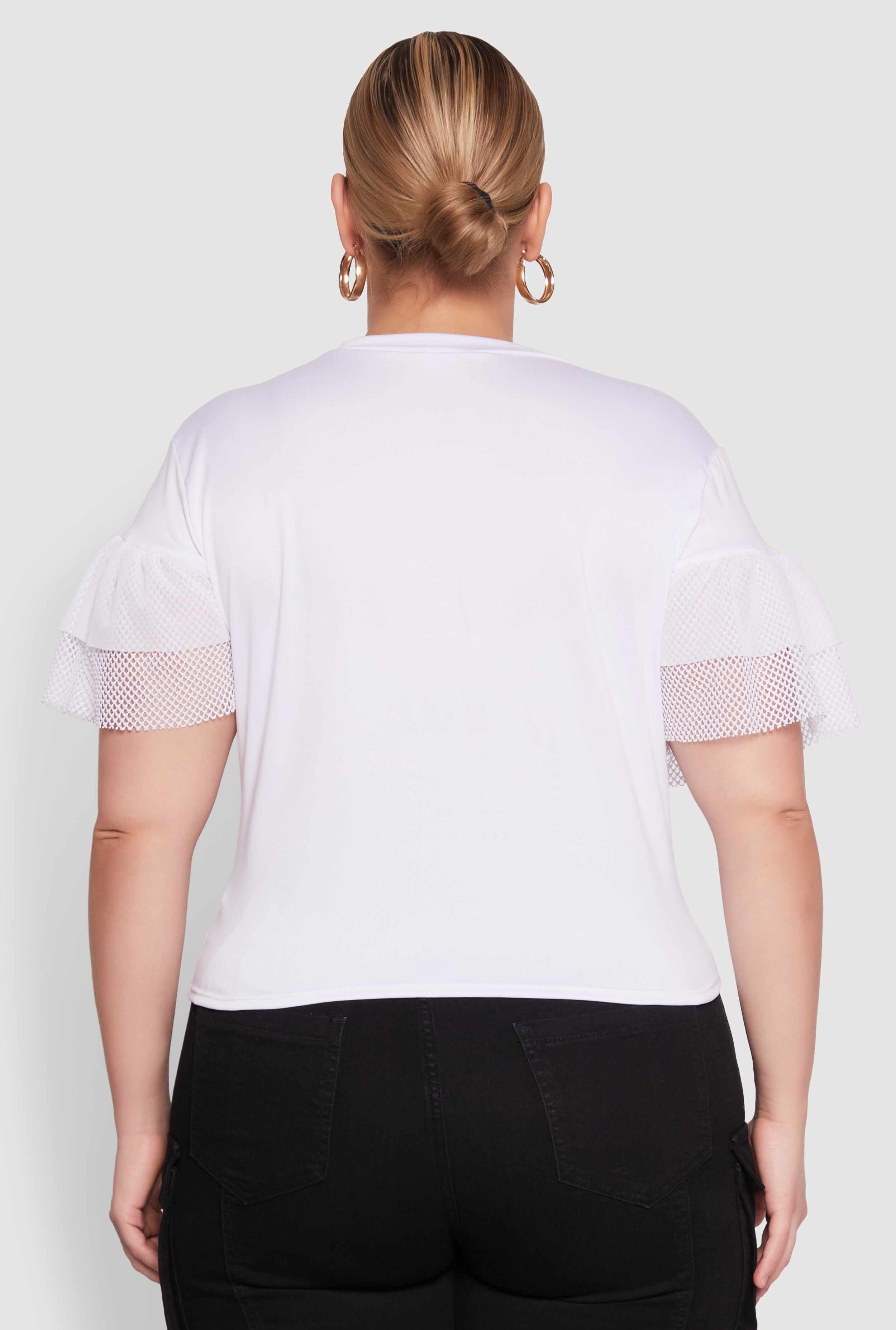 Plus Size Fishnet Sleeve Blessed Eagle Graphic Tee