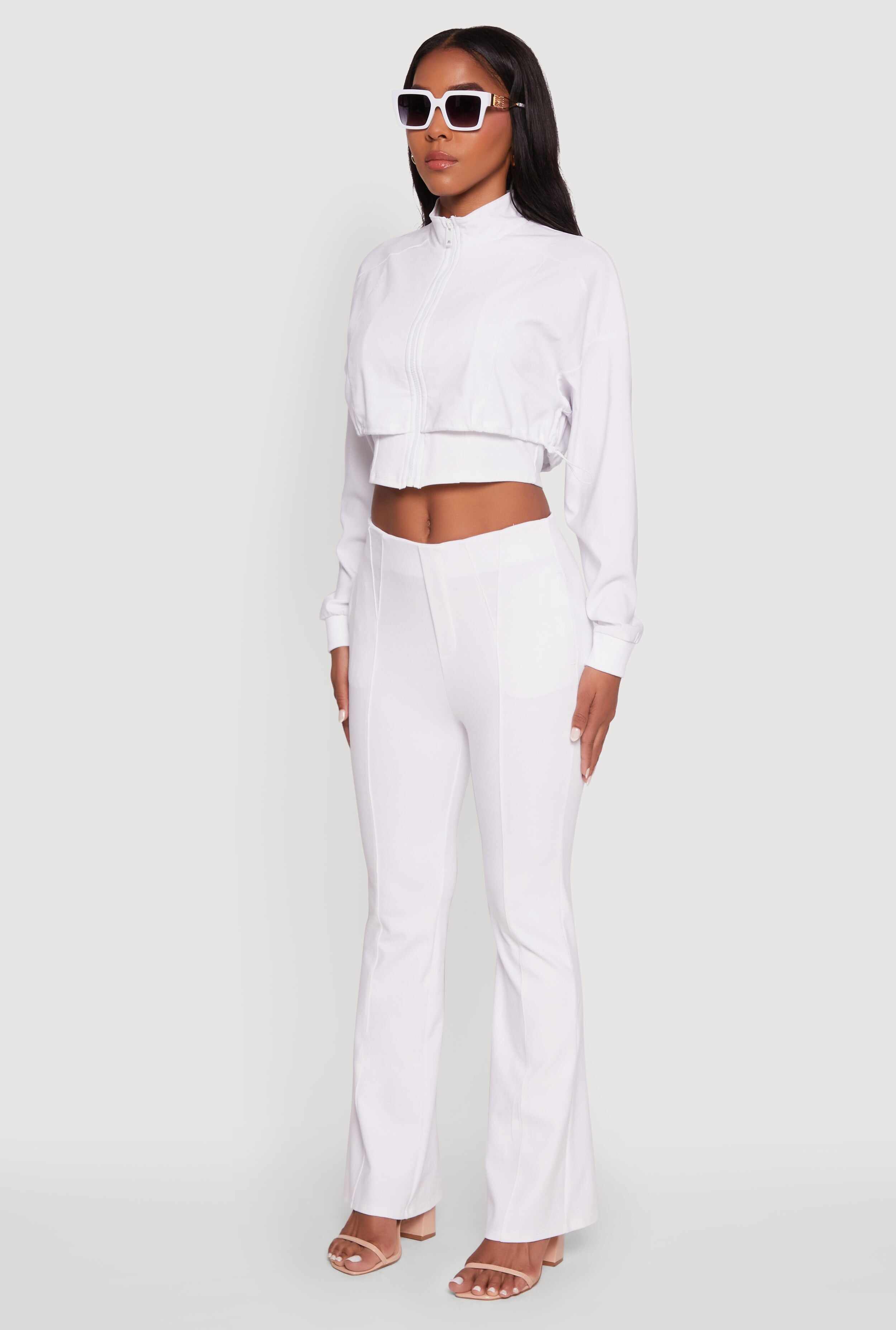Trendy Lined Mock Neck Zip Front Crop Top