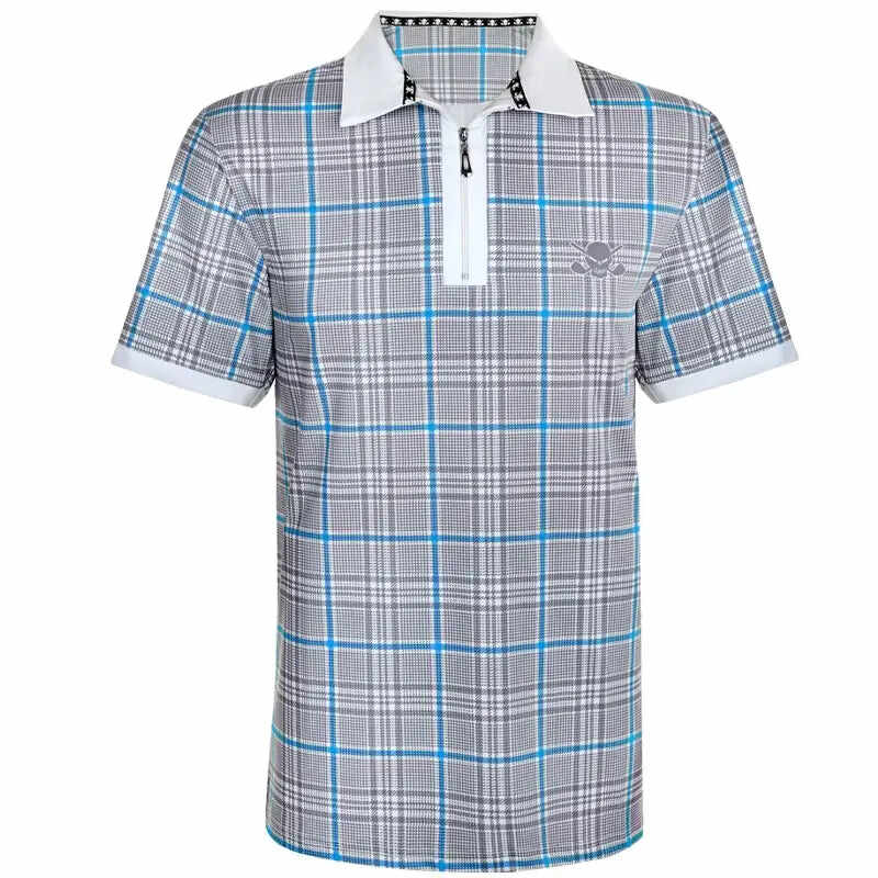HT Plaid Cool-Stretch Men's Golf Shirt (Blue/Grey)