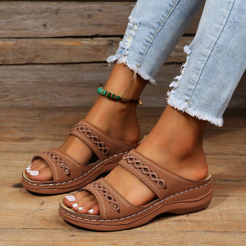 Premium Orthopedic Arizona Leather Embroidery Arch-Support Women Soft footbed Sandals