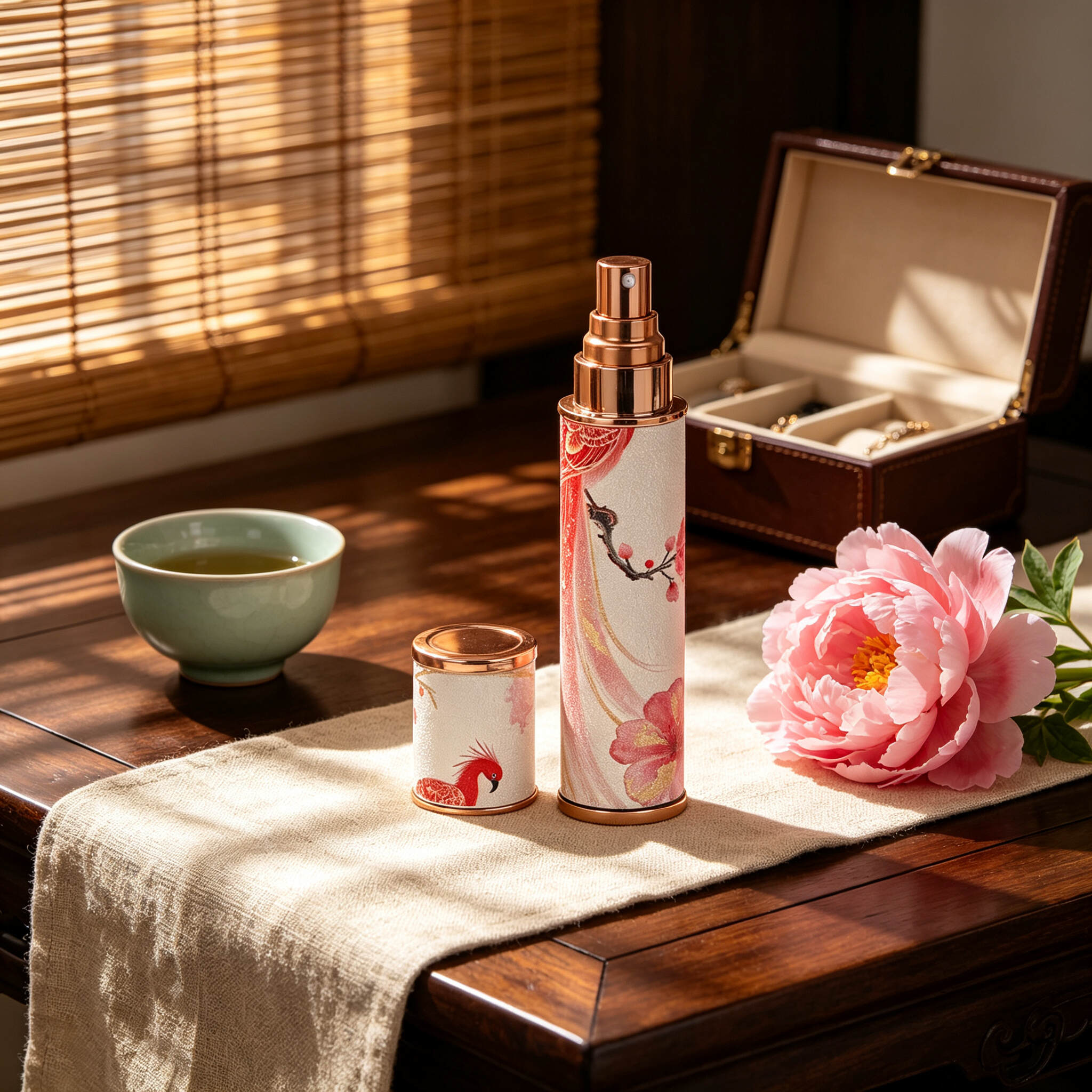 Country Trendy Phoenix Leather Glass Perfume Bottle with Print - High-end Portable Travel Spray