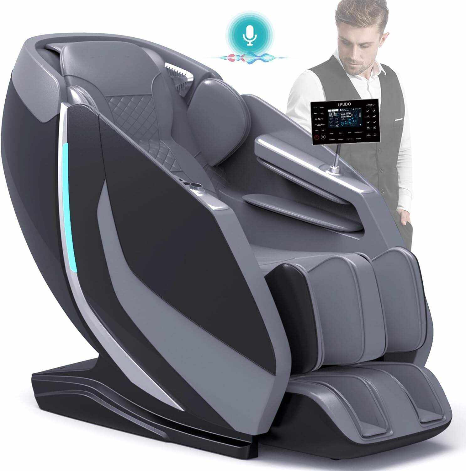 PUDO 2023 4D Massage Chair Full Body | Zero Gravity Shiatsu Massage Chairs Recliner with AI Voice with Heated SL Track Bluetooth Speaker Airbag Yoga Stretch, Foot Roller Auto Legrest (Beige)