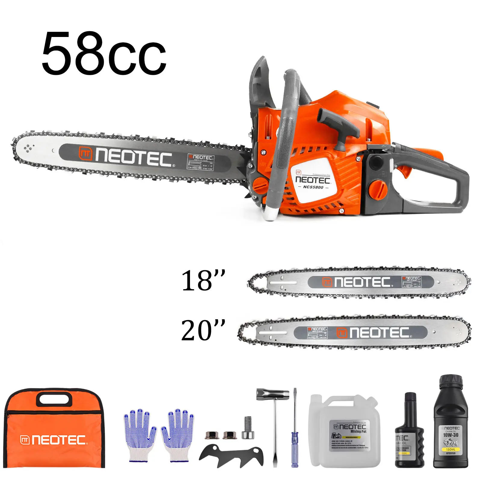 58cc/62cc Gas-Powered Chainsaw with 25:1 Gas/Oil Mix, Lightweight Portable Design for Easy Cutting Wood in Outdoor Garden