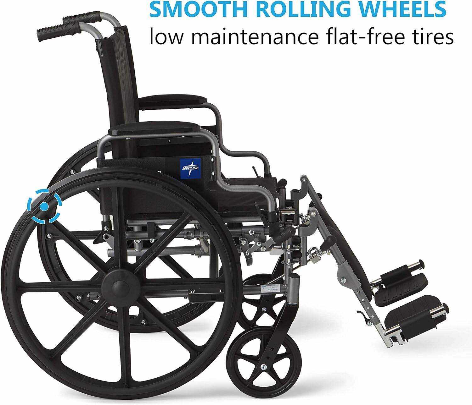 Medline Lightweight & User-Friendly Wheelchair With Flip-Back, Desk-Length Arms & Elevating Leg Rests for Extra Comfort, Black, 18 inch Seat