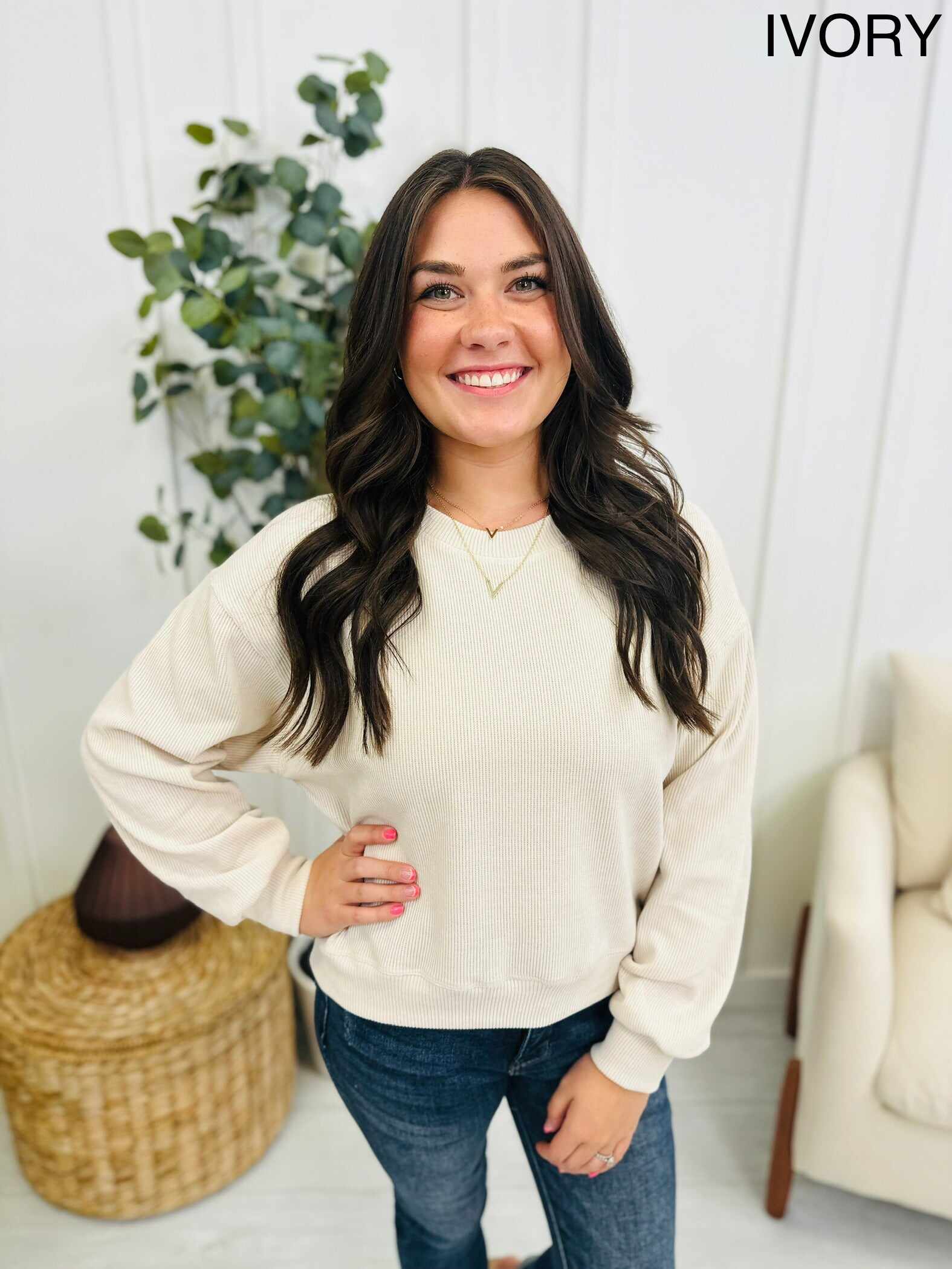 Relaxed Ribbed Corduroy Long Sleeve Top- Multiple Colors!