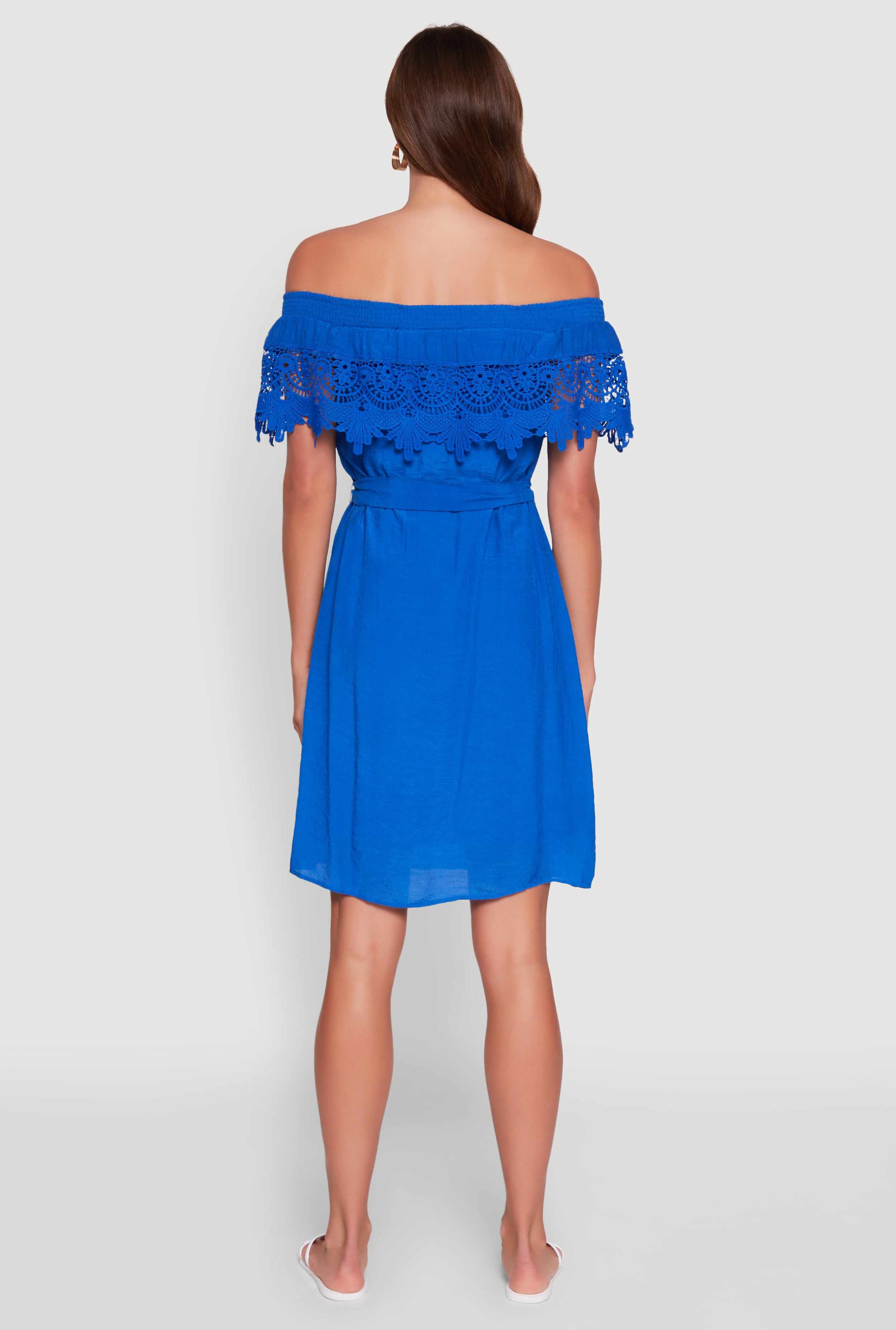 Chic Off the Shoulder Crochet Sundress with Tie Waist Belt