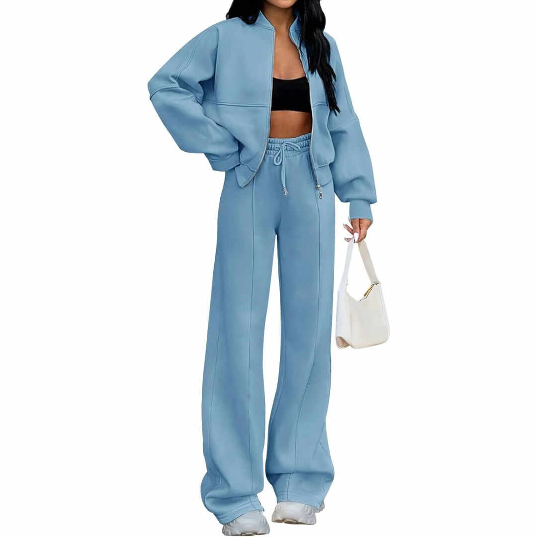 Spring Sale🔥Women's Fall 2 Piece Sweatsuits Set Long Sleeve Zip Up Sweatshirt Wide Leg Sweatpants Lounge Sets
