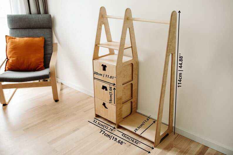 Children wardrobe Montessori clothing rack Wooden clothing rack Wood frame rack Toddler wardrobe Clothing rack with drawers Kids furniture
