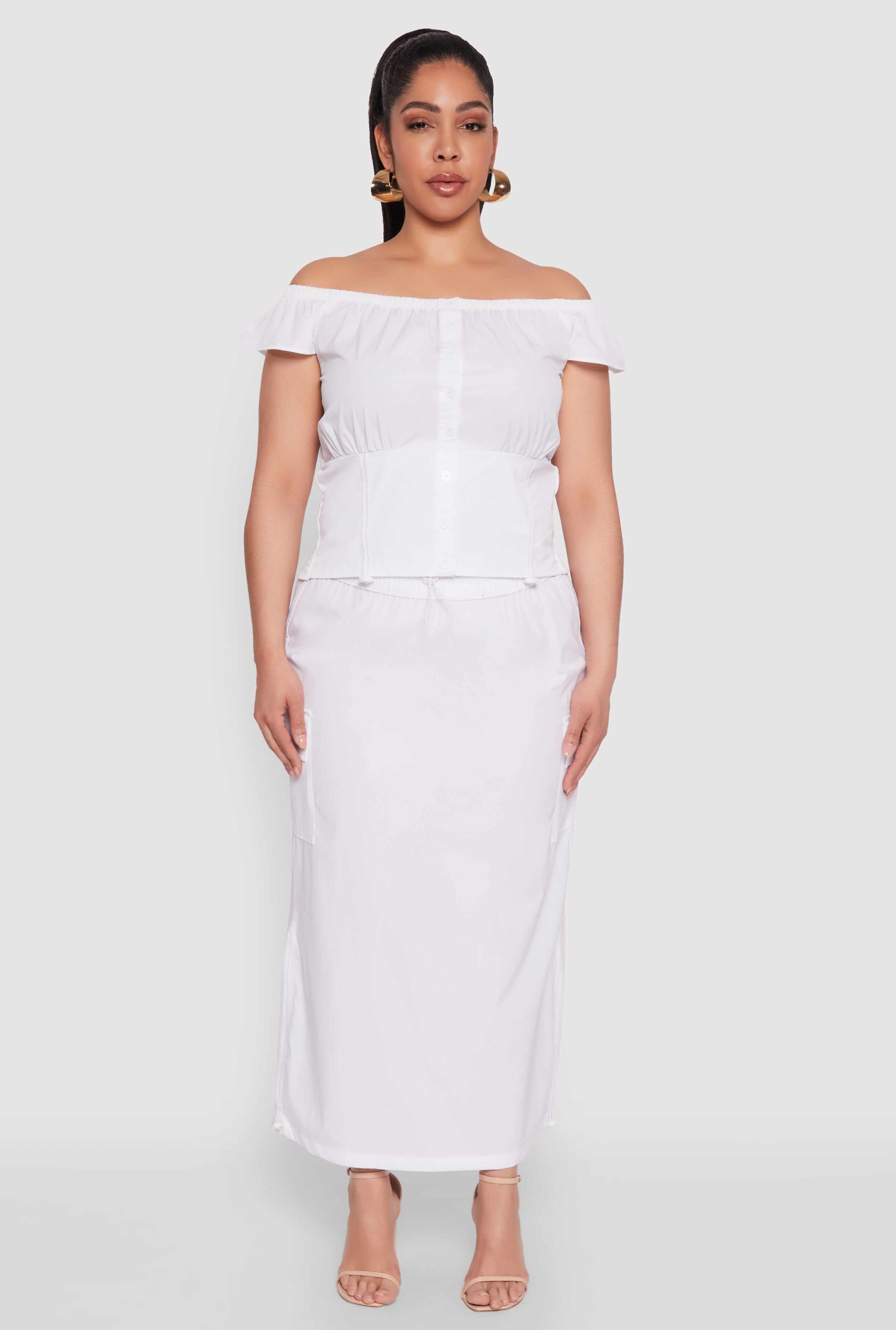 Plus Size Nylon Drawstring Off the Shoulder Top