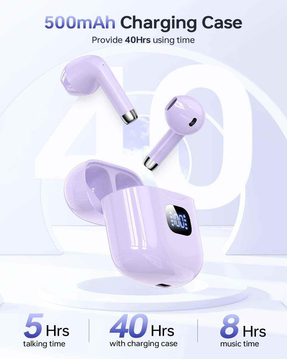 Wireless Earbuds, Bluetooth 5.3 Headphones 40Hrs Playtime with Charging Case, IPX5 Waterproof Stereo in-Ear Earphones with Microphone for iOS Android Cell Phone Sports Workout, Black