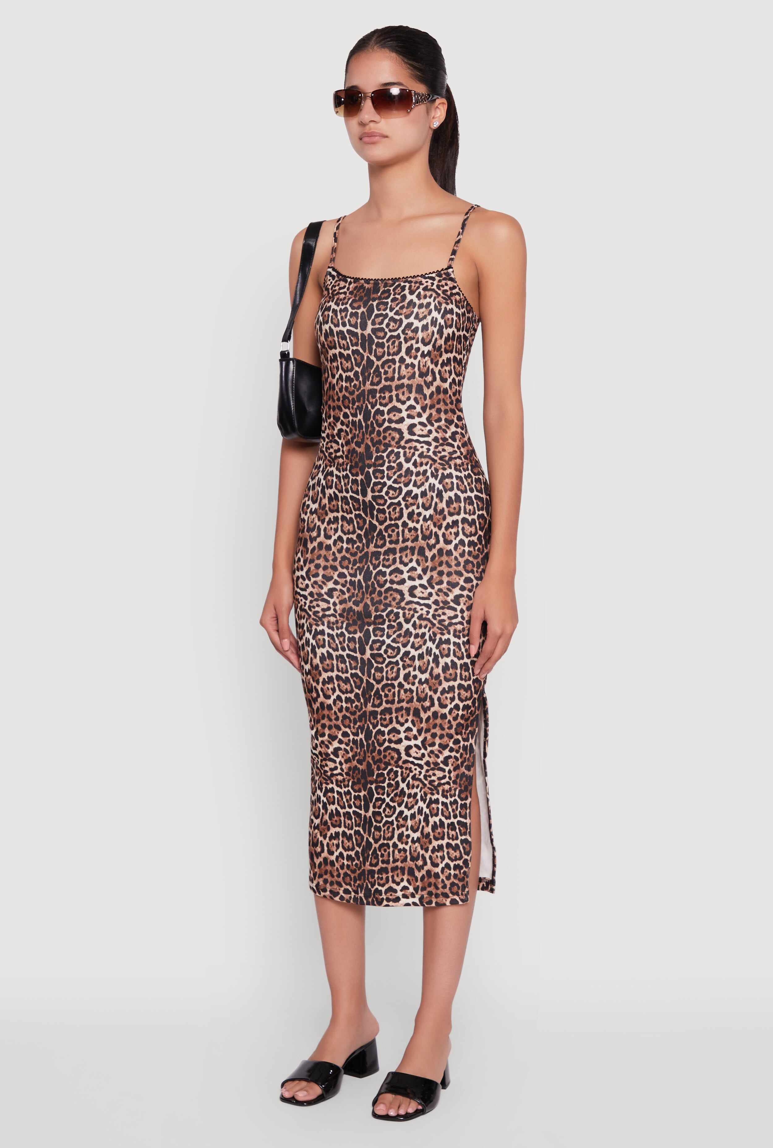 Trendy Square Neck Leopard Print Cami Dress