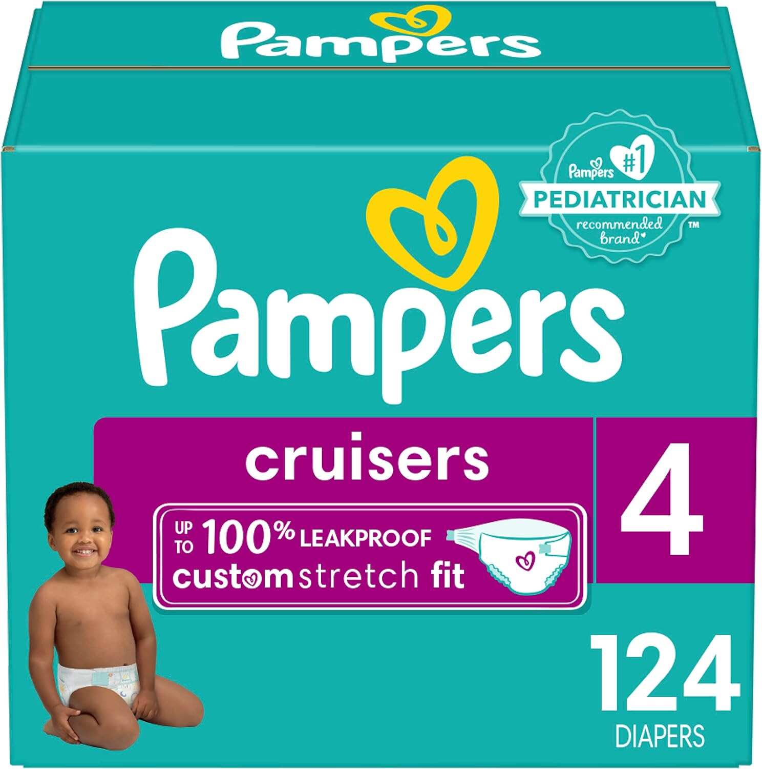 Pampers Cruisers Diapers - Size 5, One Month Supply (128 Count), Disposable Active Baby Diapers with Custom Stretch