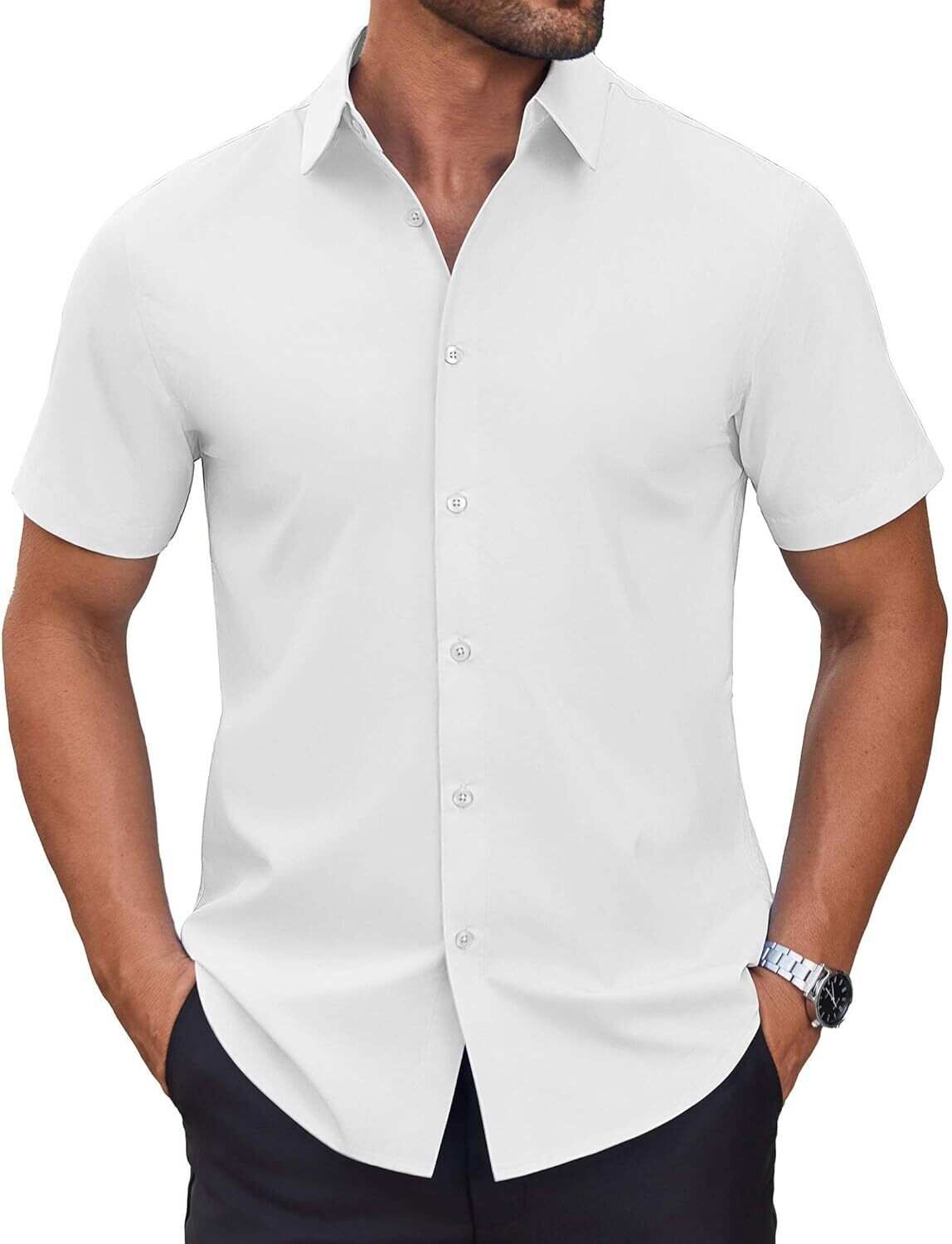 Mens Short Sleeve Dress Shirts Wrinkle Free Casual Button Down Shirts Summer Untucked Dress Shirt