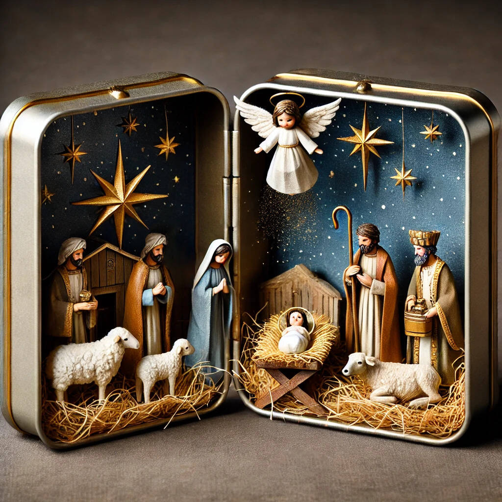 Miniature Nativity Scene Tin Box