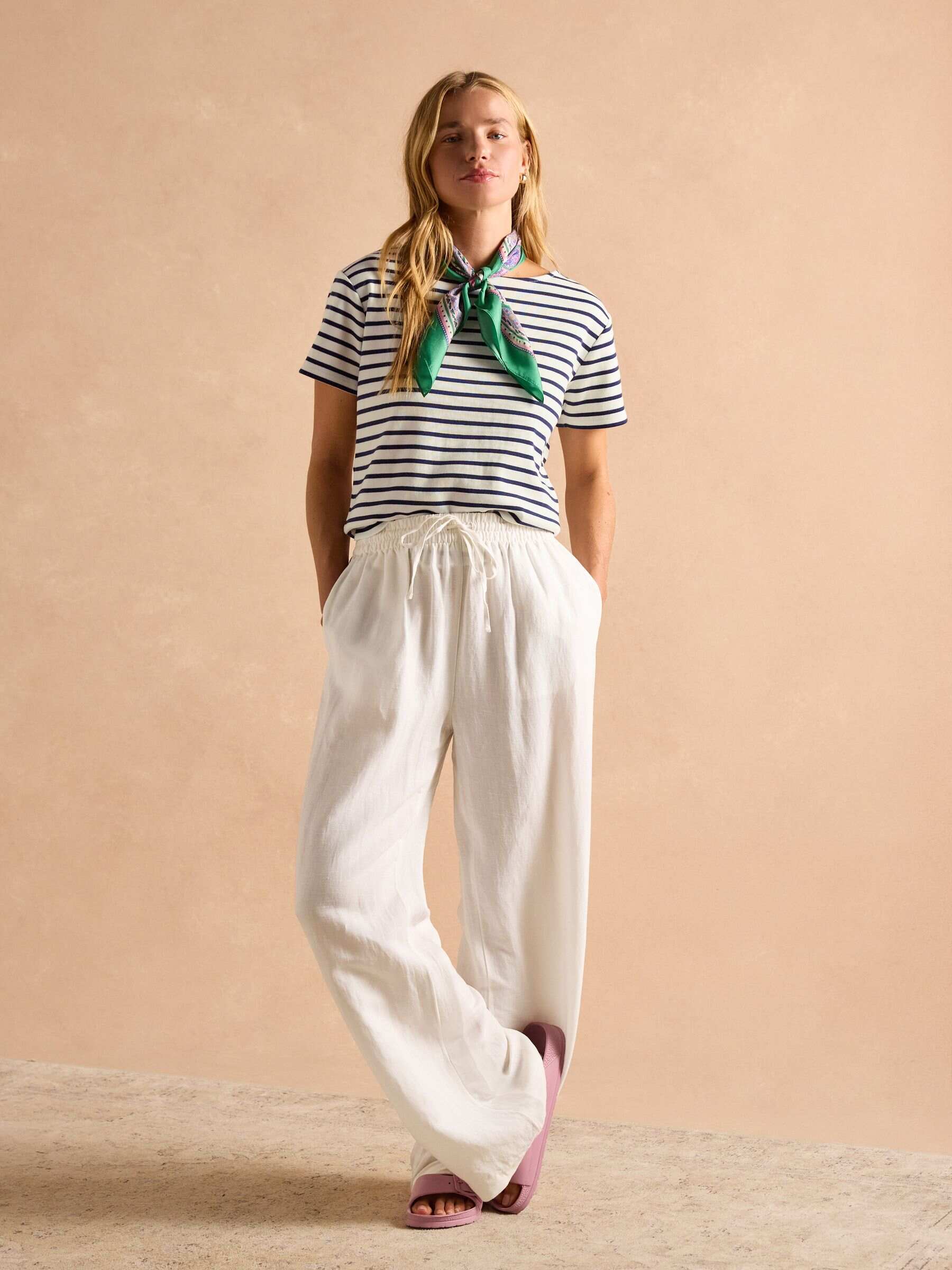 Harbour Cream/Navy Short Sleeve Boat Neck Breton Top