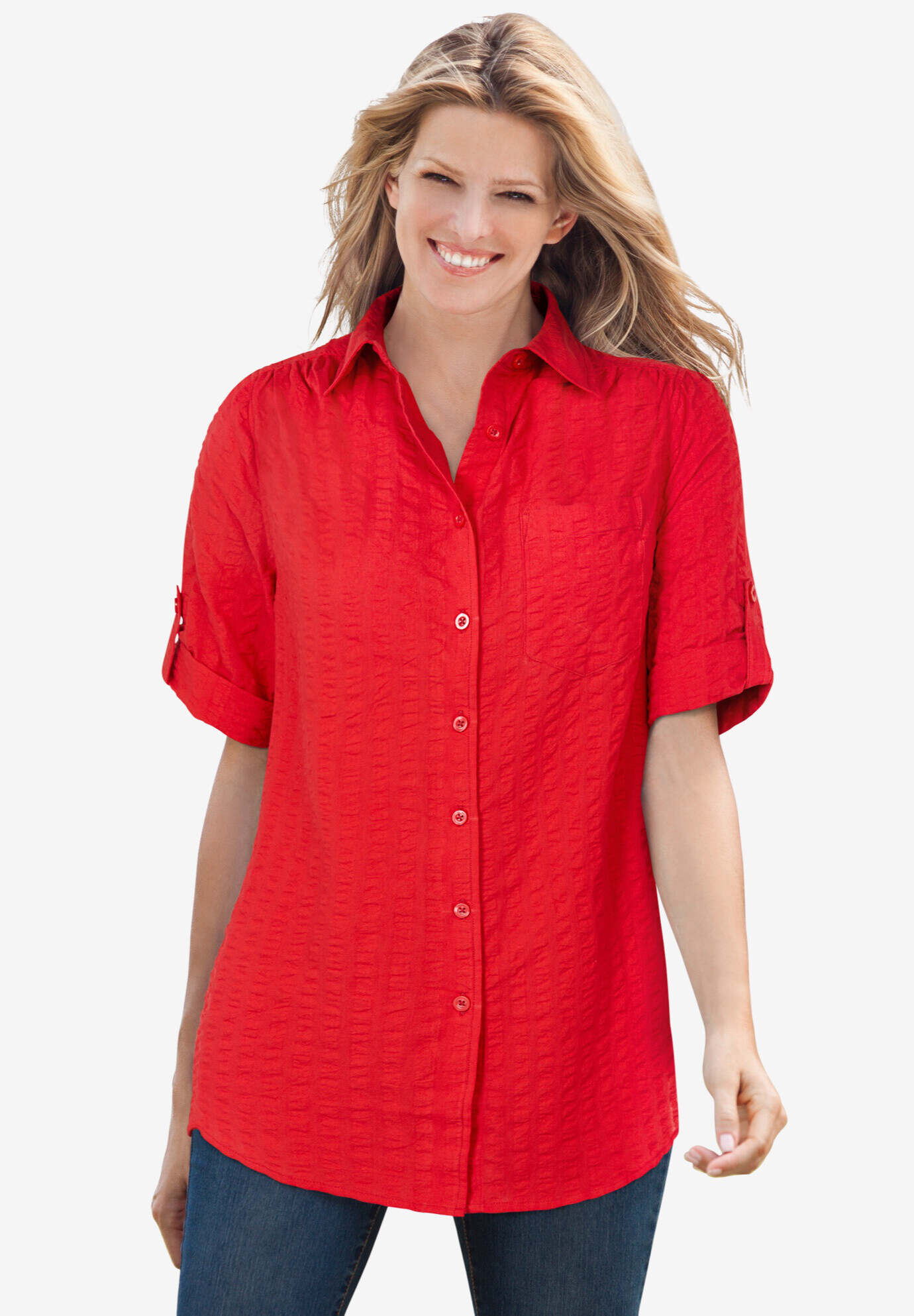 Short-Sleeve Button Down Seersucker Shirt
