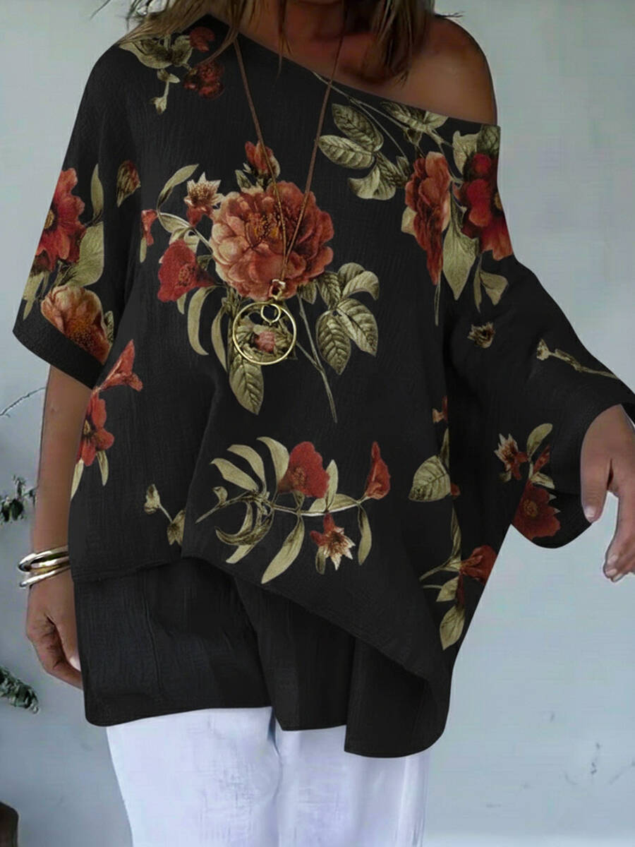 🔥Summer Arrivals🌟Loose And Cozy Floral Print Linen And Cotton Top