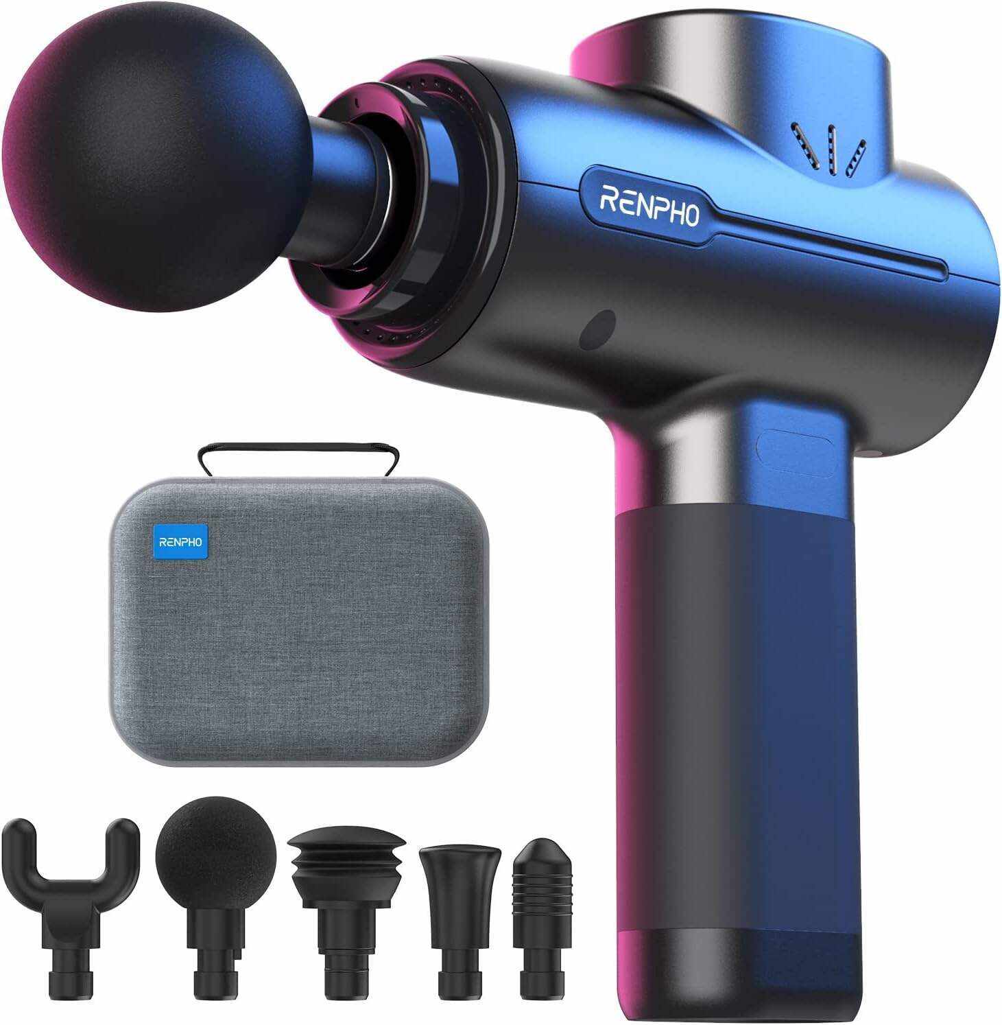 RENPHO Active Massage Gun Deep Tissue Muscle, Powerful Percussion Massage Gun, Portable Back Massager Gun for Athletes for Pain Relief, Electric Back Massagers, Handheld Massager Carry Case