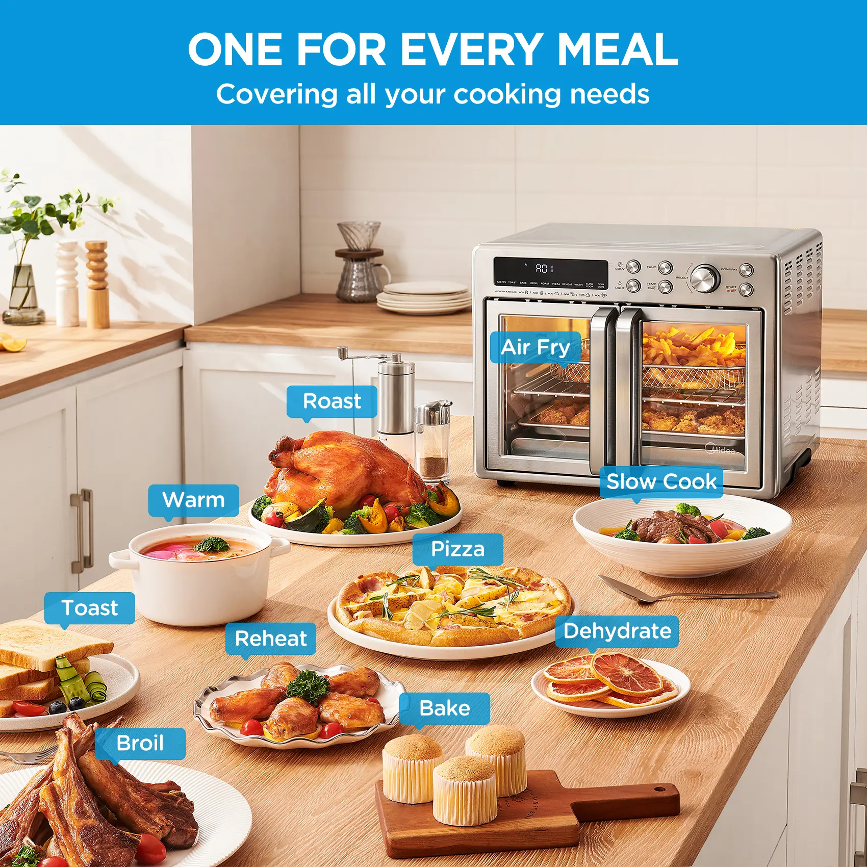 26.4 QT French Door Air Fryer Toaster Oven Combo, 10-in-1 Large Countertop Oven