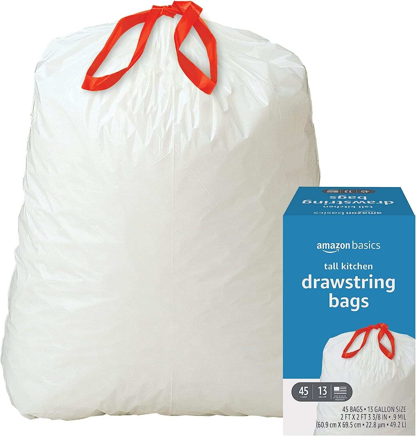 Tall Kitchen Drawstring Trash Bags, 13 Gallon, Unscented, 120 Count (Previously Solimo)