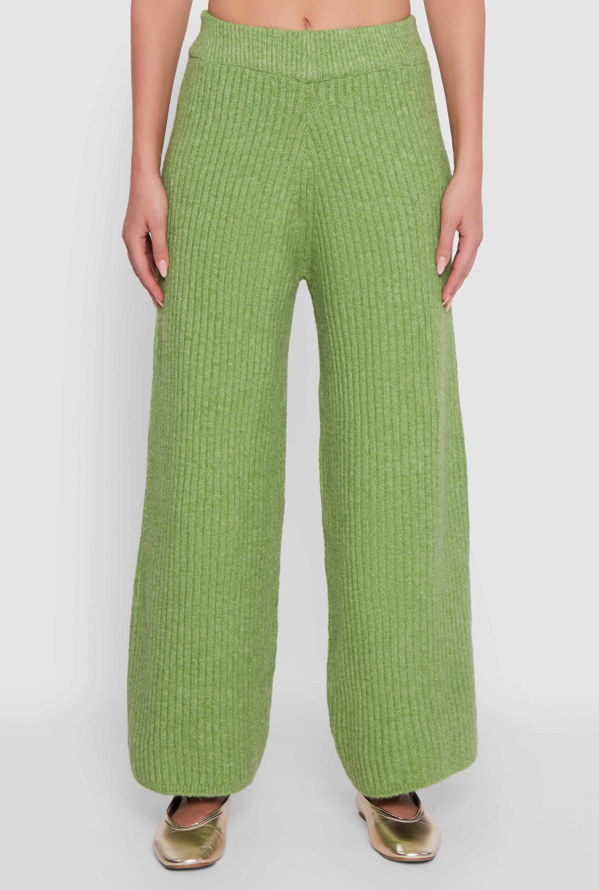 Brushed Ribbed Knit Pull On Wide Leg Pants