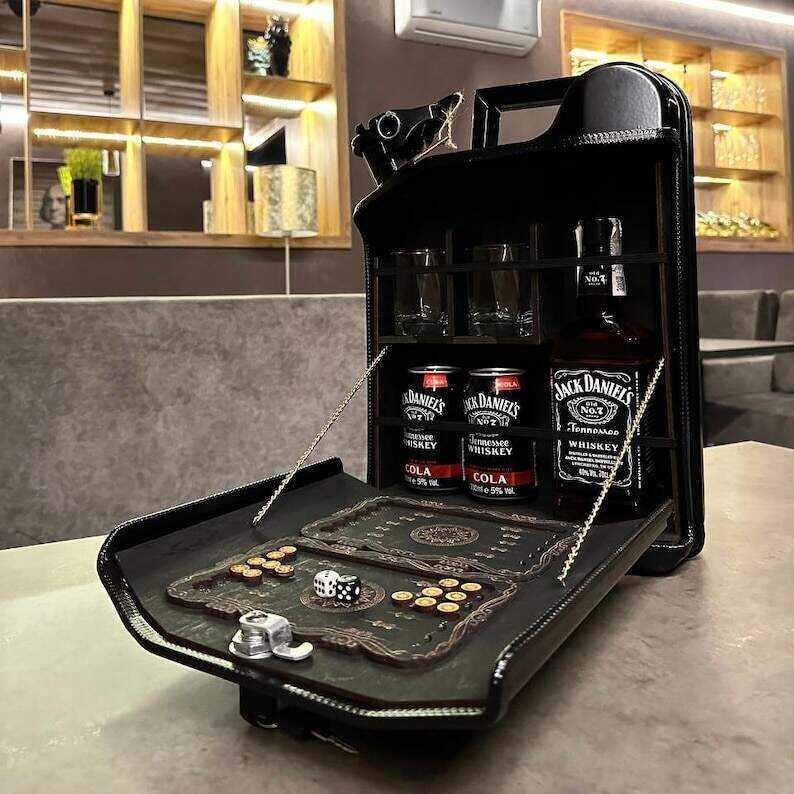 10 L Custom Jerry Can Mini Bar For a Gift, Chess Set Present For The Travel, Custom Fuel Bar, Personalized Mini Bar, Birthday Gift For Him