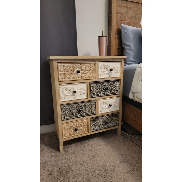 The Curated Nomad Brewa Varied Rustic Carved Wood 8-Drawer Chest - 32.09