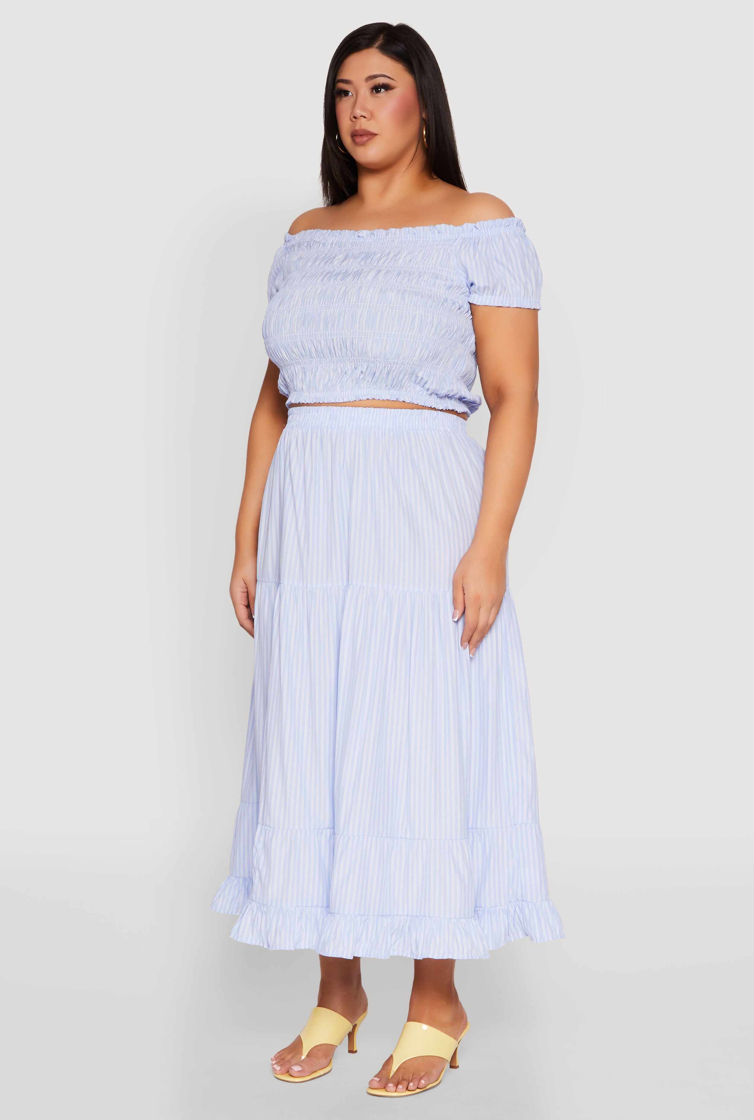 Plus Size Almost Famous Striped Smocked Crop Top