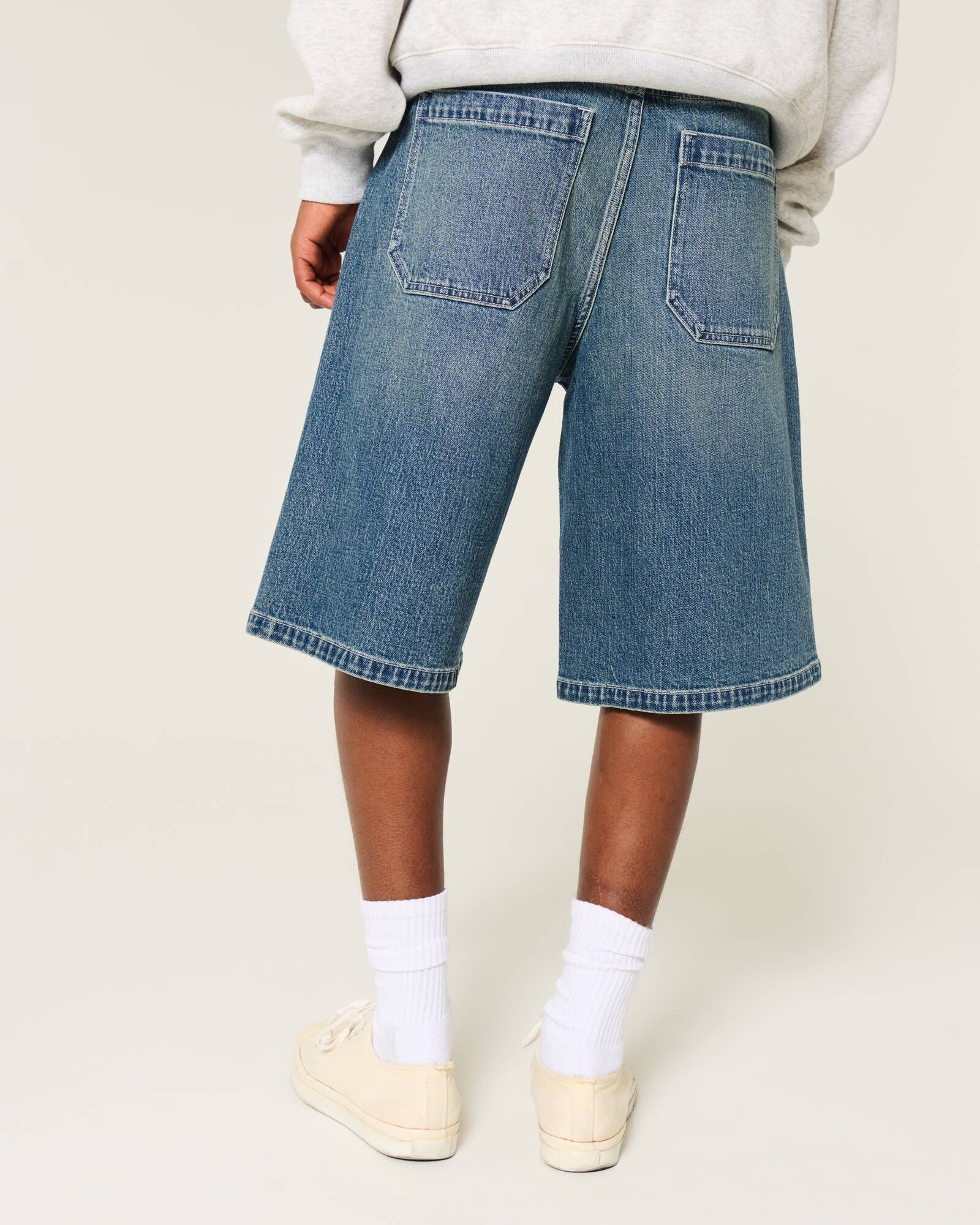 Washed Black Cat Graphic Super Baggy Denim Shorts