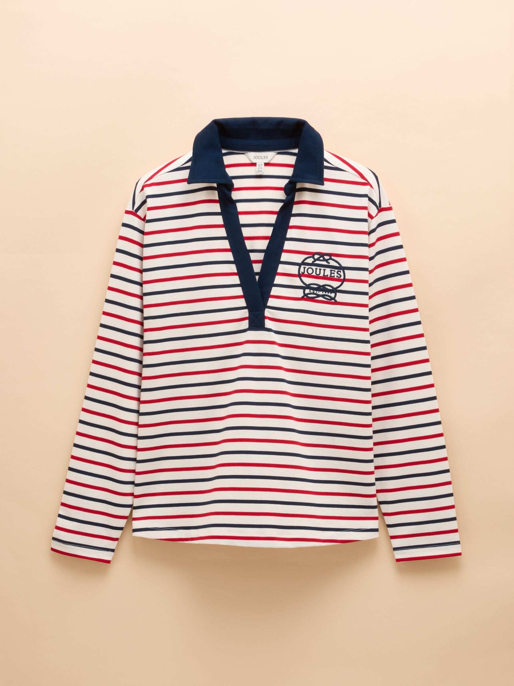 Tallie Navy & Red Stripe Long Sleeve Combed Cotton Collared Top