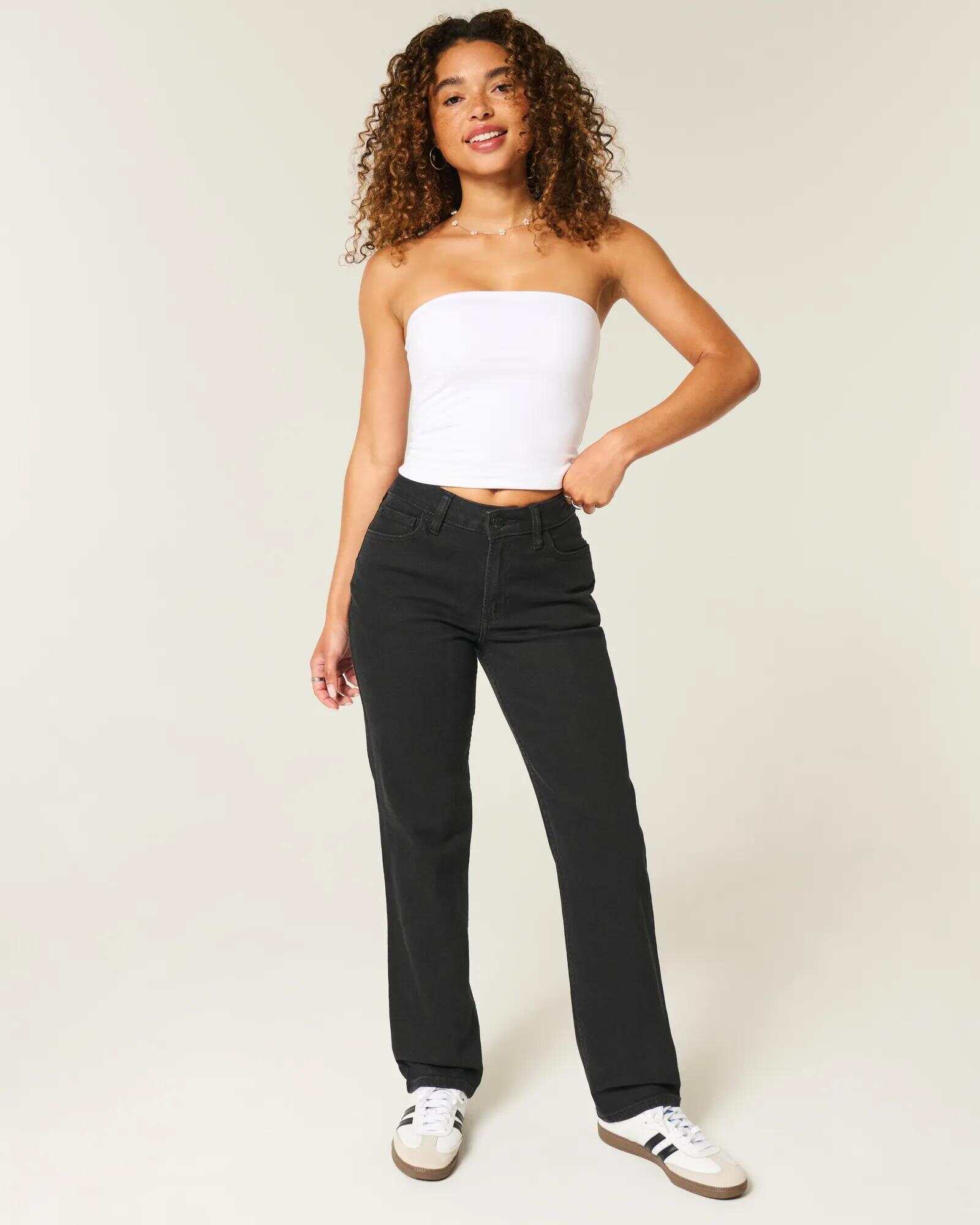 High-Rise Washed Black Straight Jeans
