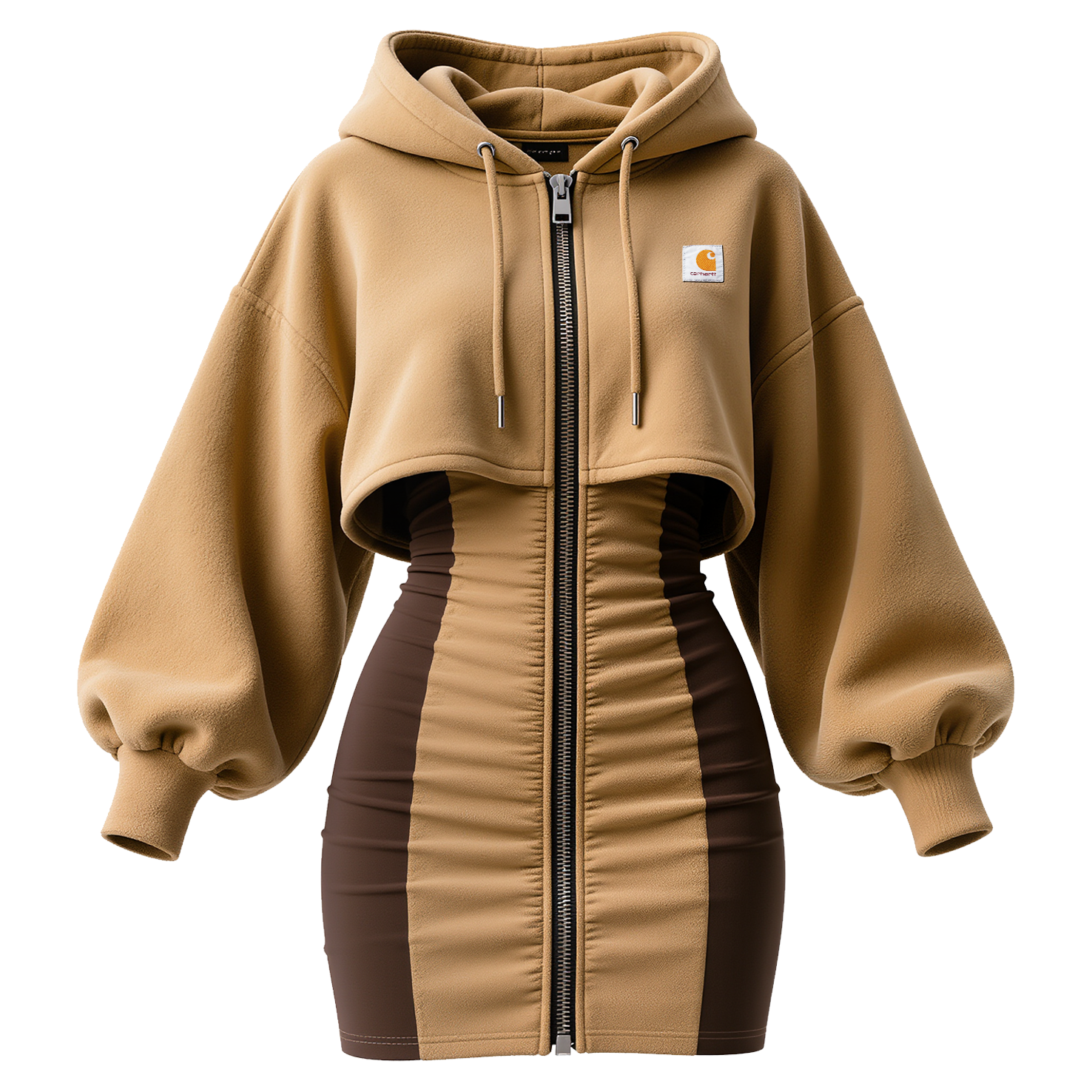 Women's Vintage Hooded Fleece Dress With Zipper Detail