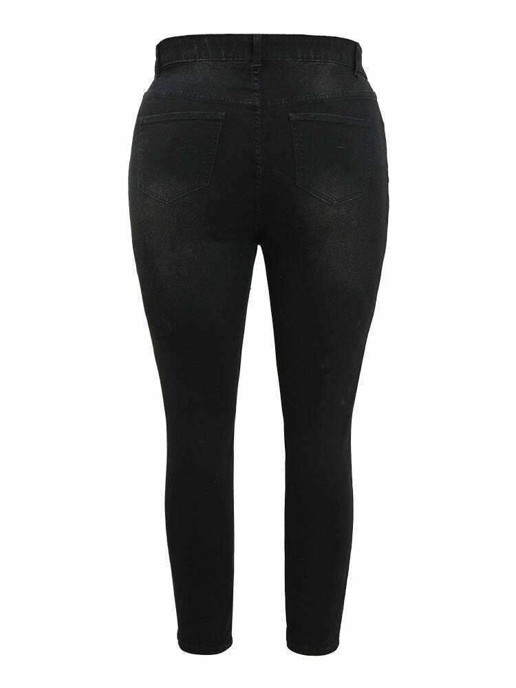 Very Stretchy High Rise Black Wash Floral Embroidered Jeans