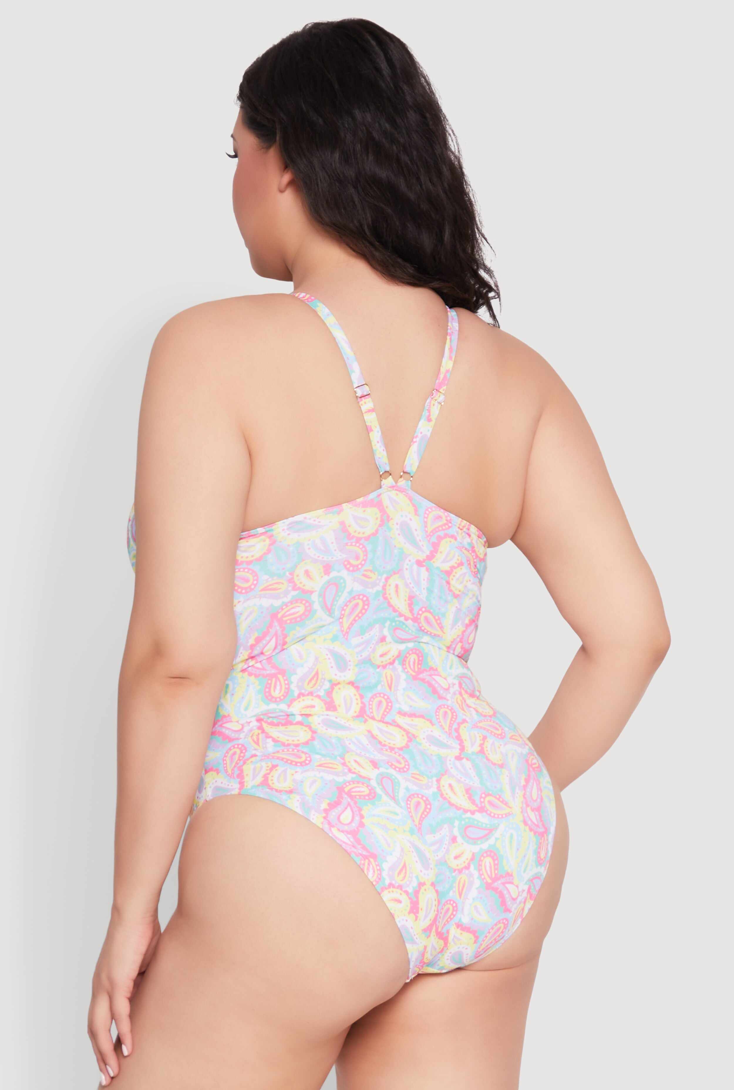 Plus Size Paisley Print One Piece Swimsuit