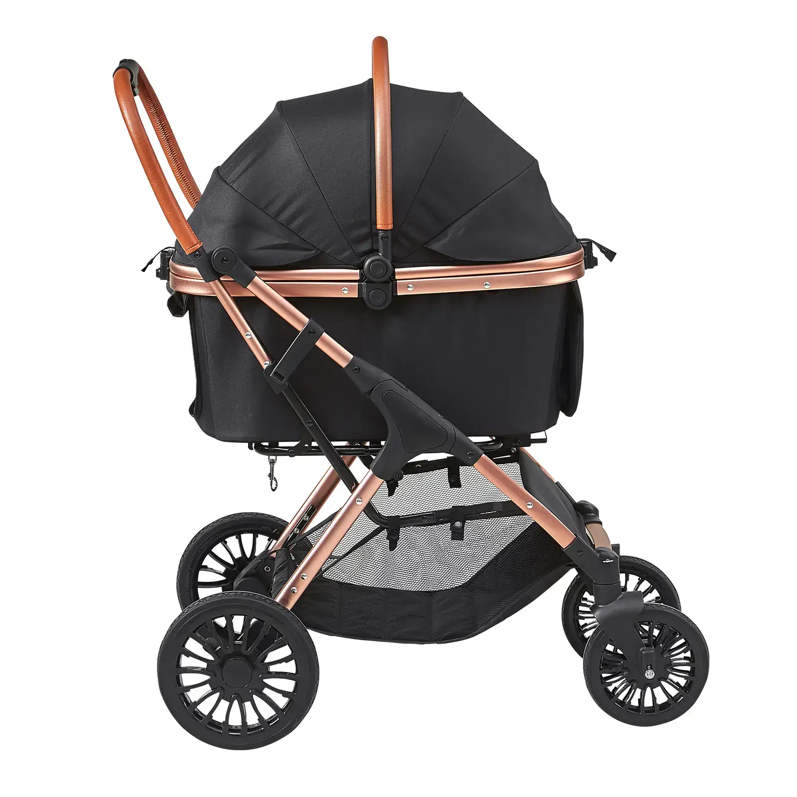 Pet Stroller,  4 Wheels Dog Stroller Rotate with Brakes, 66 lbs Weight Capacity, Puppy Stroller with Detachable Carrier, Storage Basket and Pet Pad, for Small to Medium Sized Dogs, Black