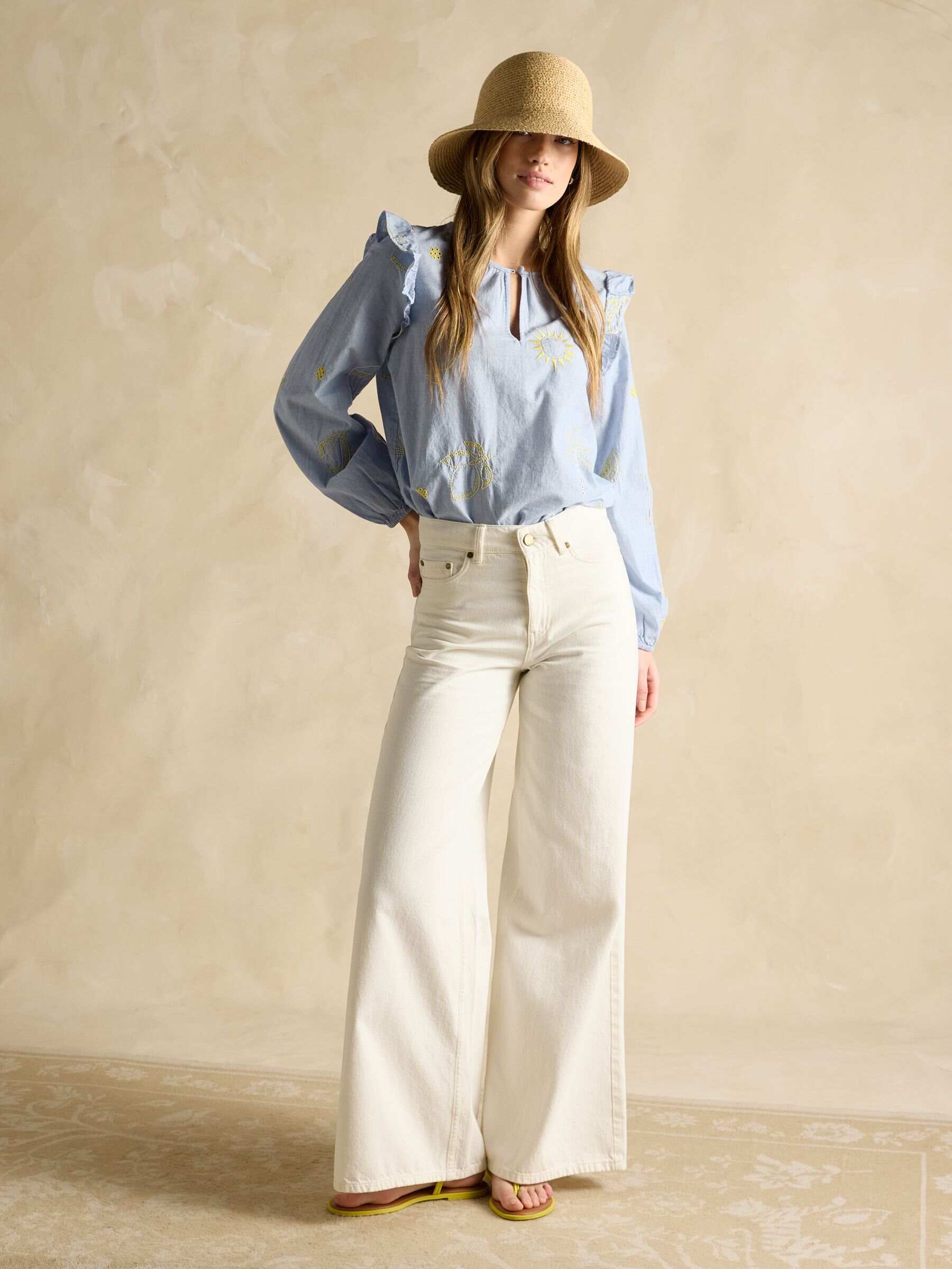 Soraya Blue & Yellow Embroidered Chambray Blouse