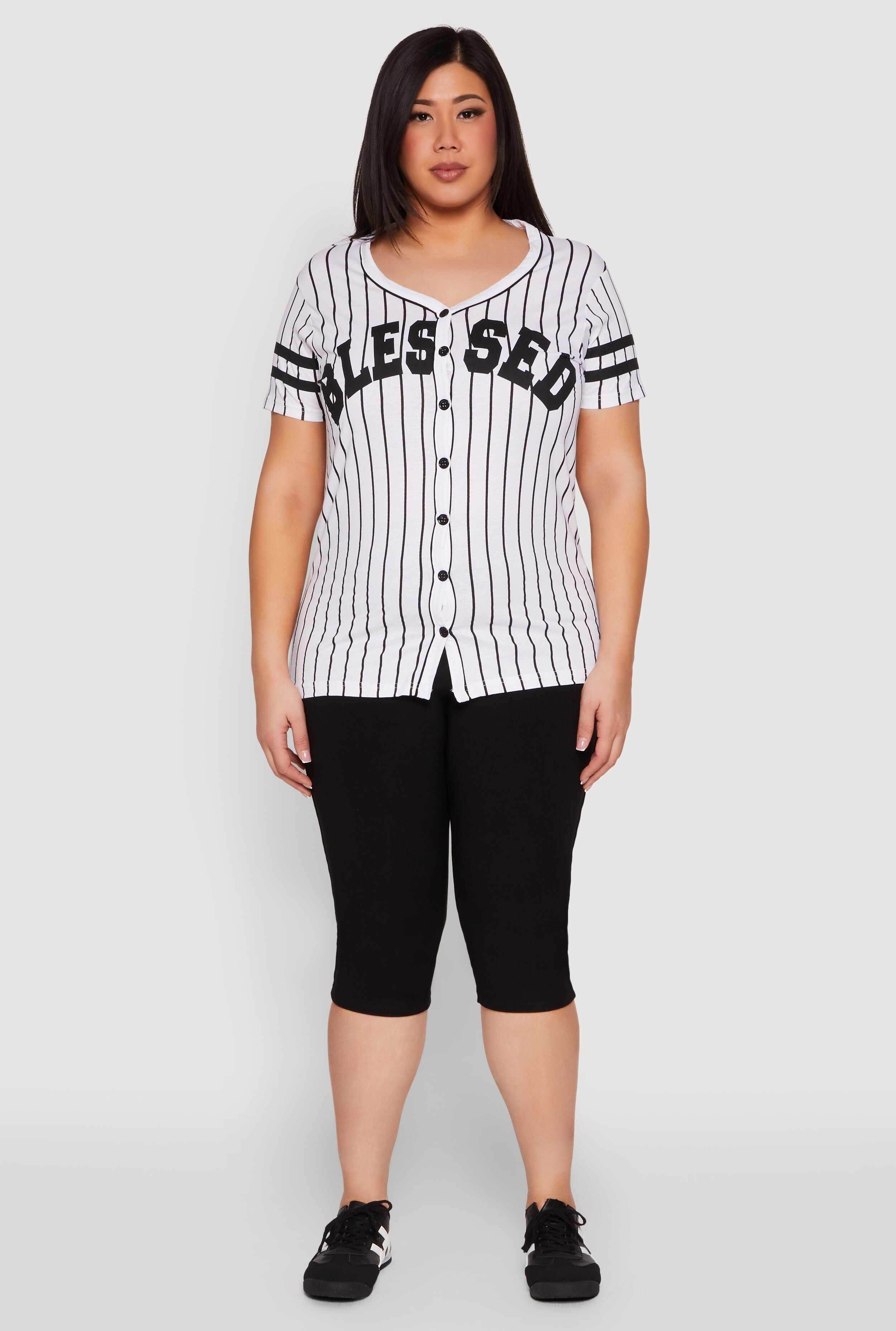 Plus Size Blessed 1 Graphic Baseball Shirt