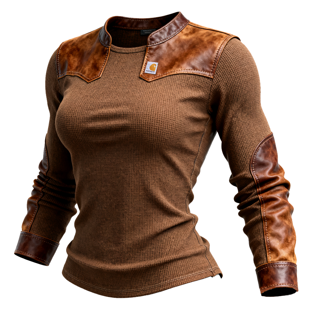 Stylish Thermal Shirt With Leather Accents For Everyday Wear